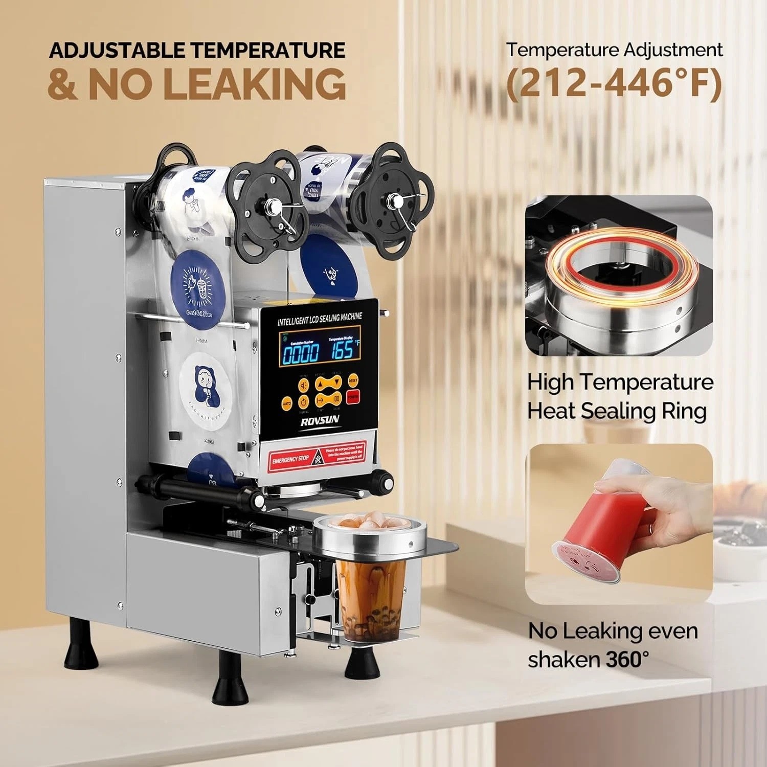 ROVSUN Cup Sealing Machine DH95-2 Silver Automatic Sealer 500-650 Cups/H