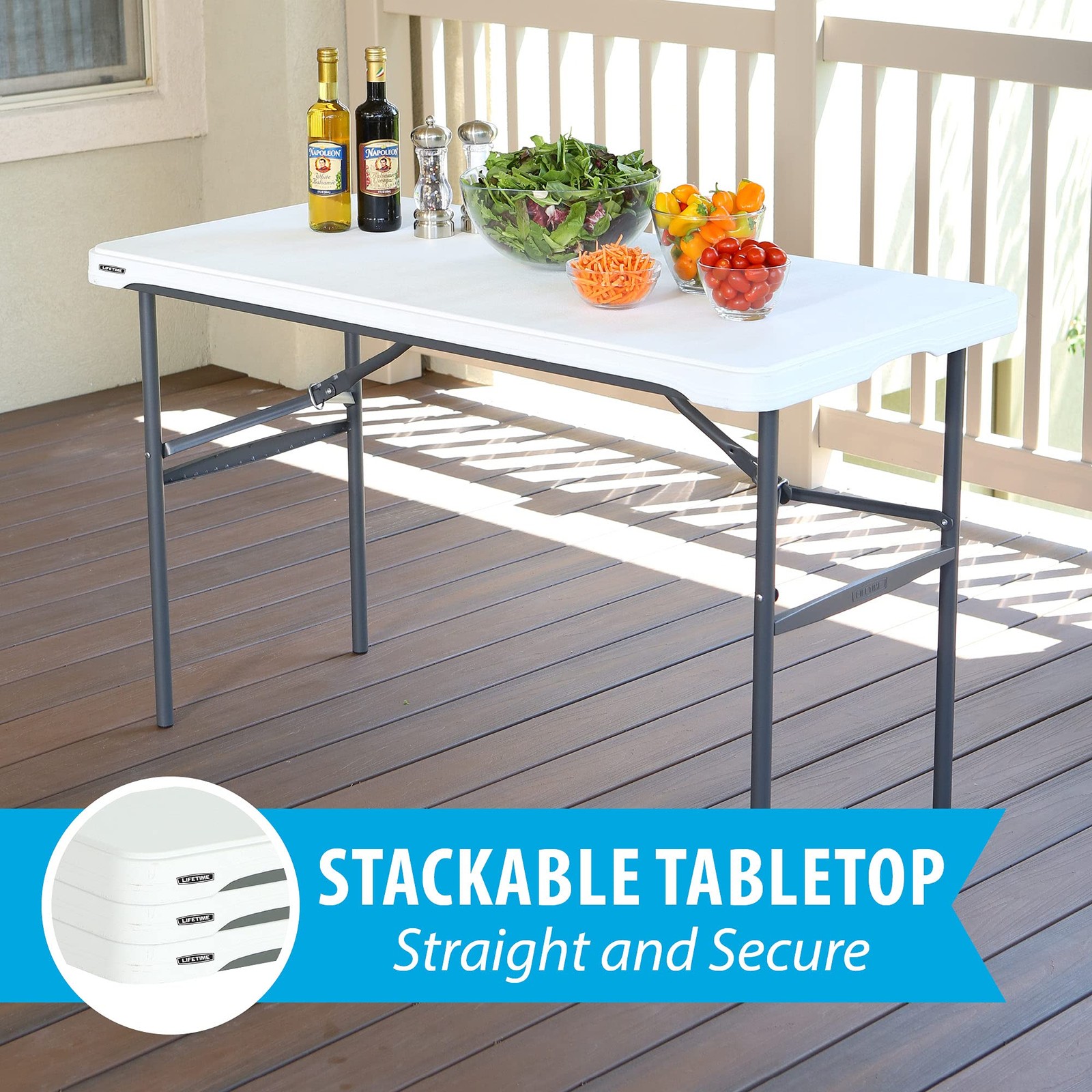 LIFETIME 280478 Commercial Nesting Folding Table 4ft White Granite