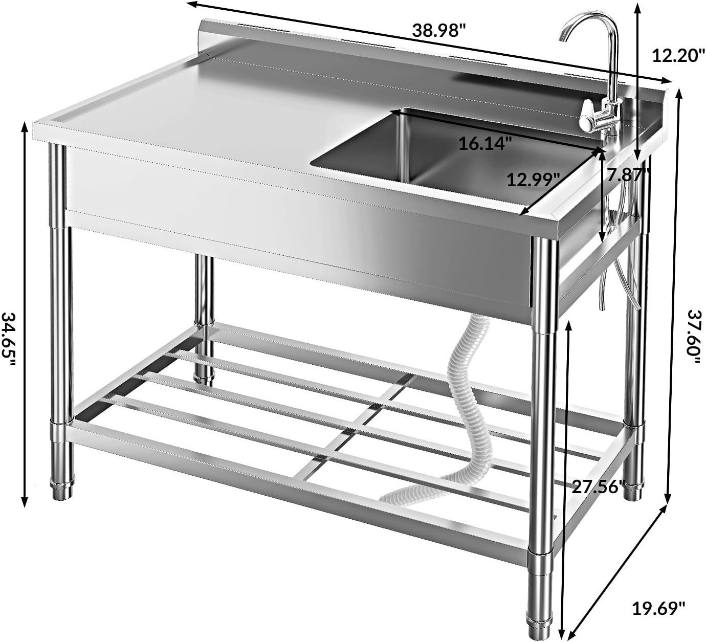 Free Standing Utility Sink Single Bowl Commercial Sink Cold and Hot Water Pipe