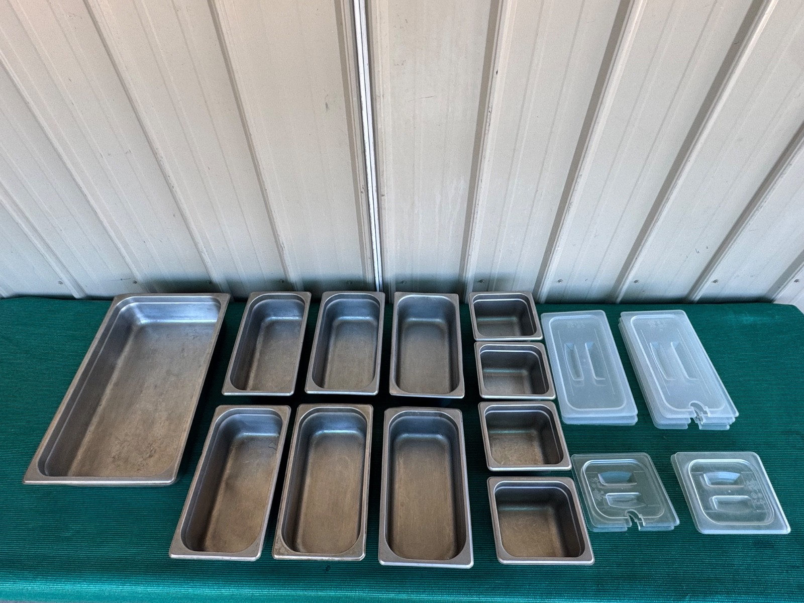 Lot of 11 Stainless Steel 4 inch Deep Steam Table Pans with Lids