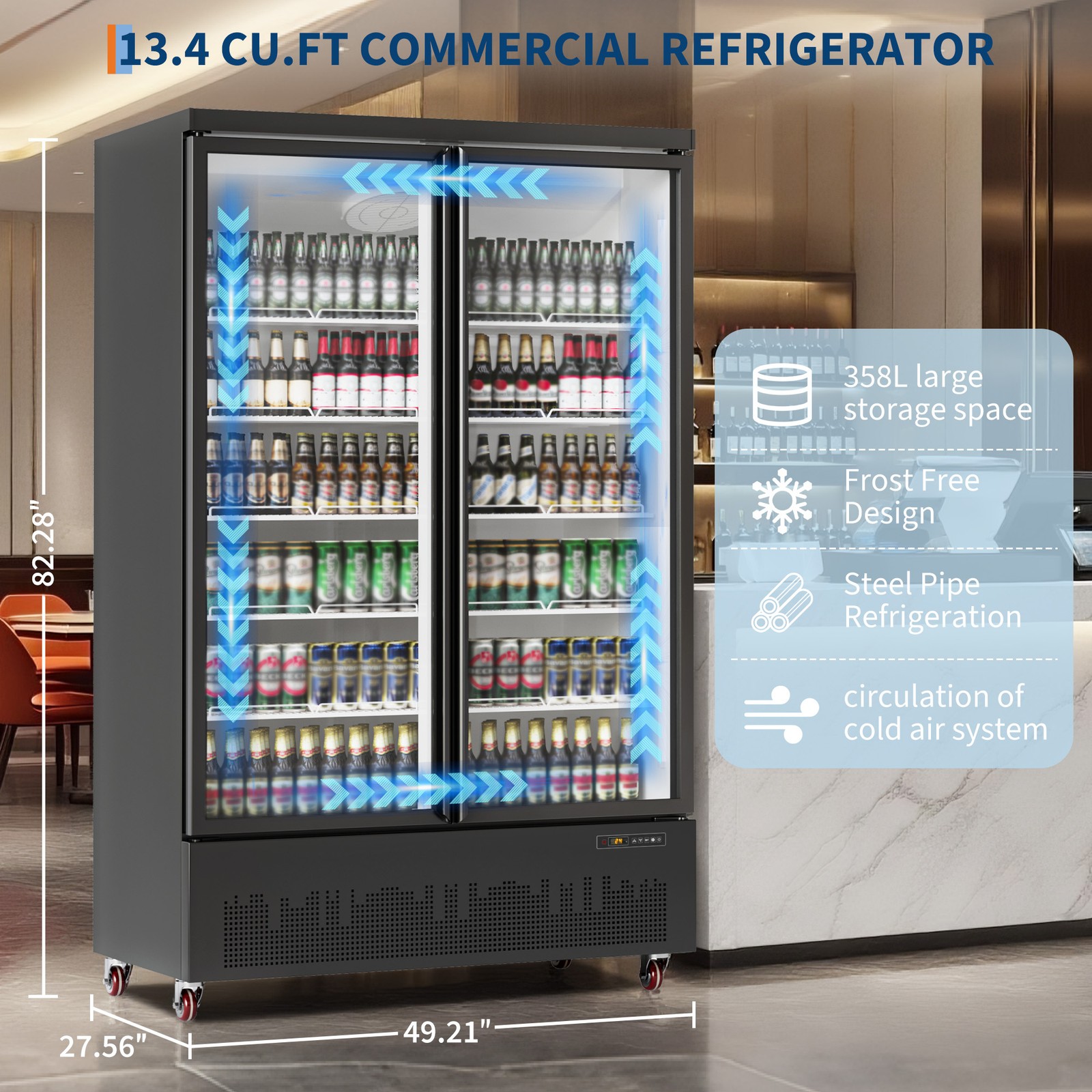 GARVEE 13.4 Cu.Ft. Dual-Door Air Cooling Refrigerator, 2-10°C, Eco-Friendly