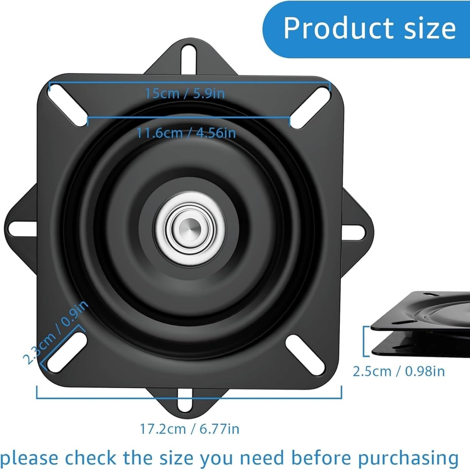7inch Heavy Duty Bar Stool Rotating Base, 360 Degree Square Black Steel Plate