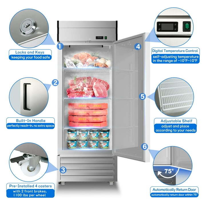 27» Commercial Reach-In Freezer Solid Door Stainless Steel Restaurant 23 Cu.Ft