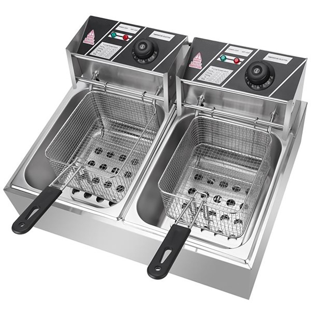 22.8QT Electric Deep Fryer Dual Tank Commercial Restaurant Countertop 5000W