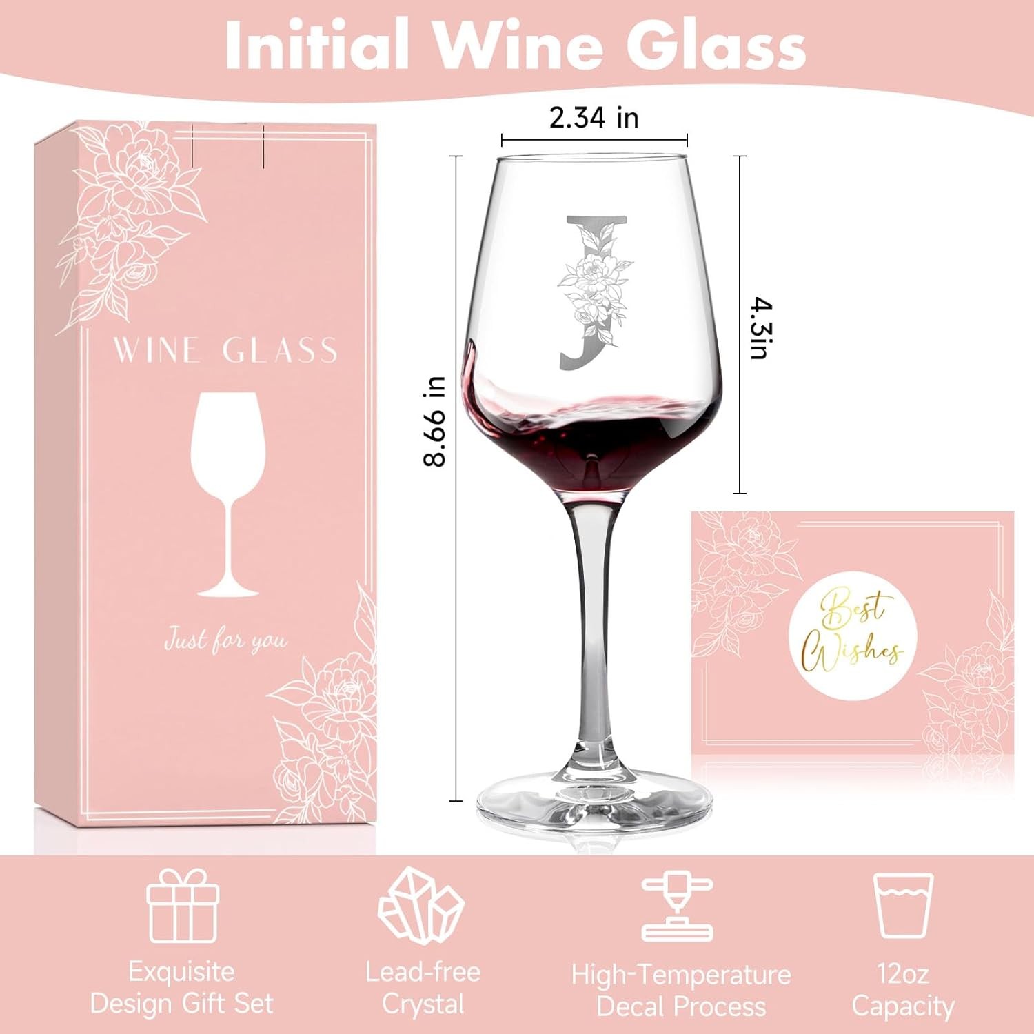 Monogrammed Wine Glass Gifts for Women Personalized A-Z Wine Glass Customized