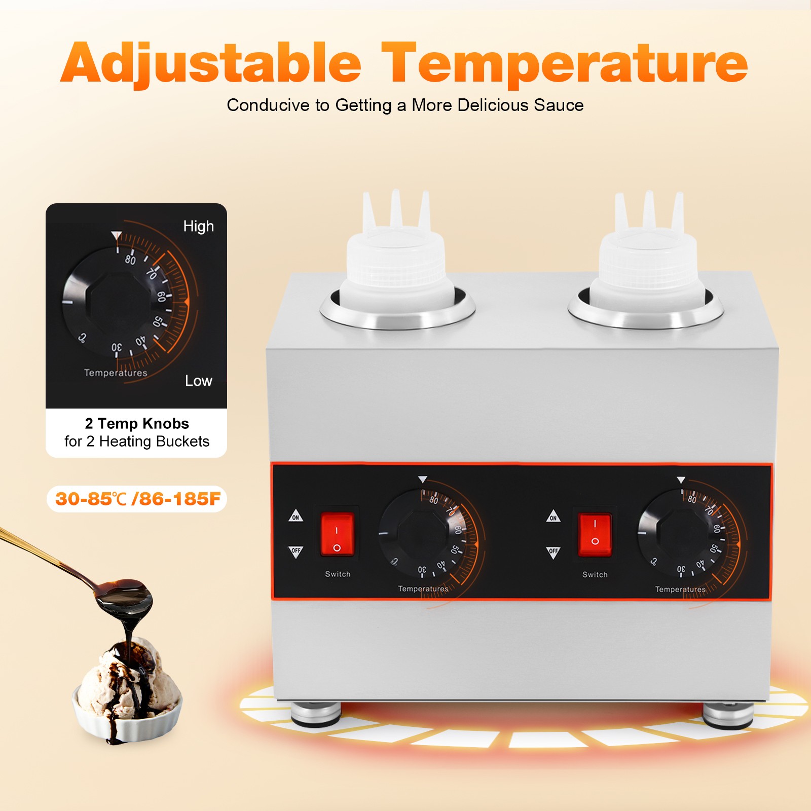 2 Bottles Commercial Electric Warmer 110V Sauce Dispenser Sauce Warmer Pump 320W