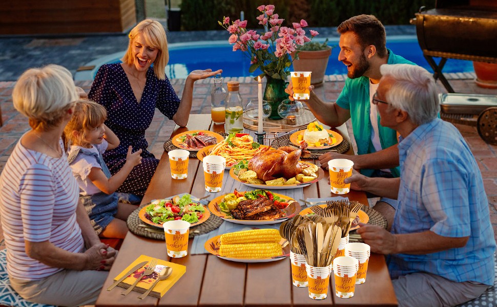 210Pcs Thanksgiving Paper Plates Set -(30 Guests) with 10 * 12inch Oval and