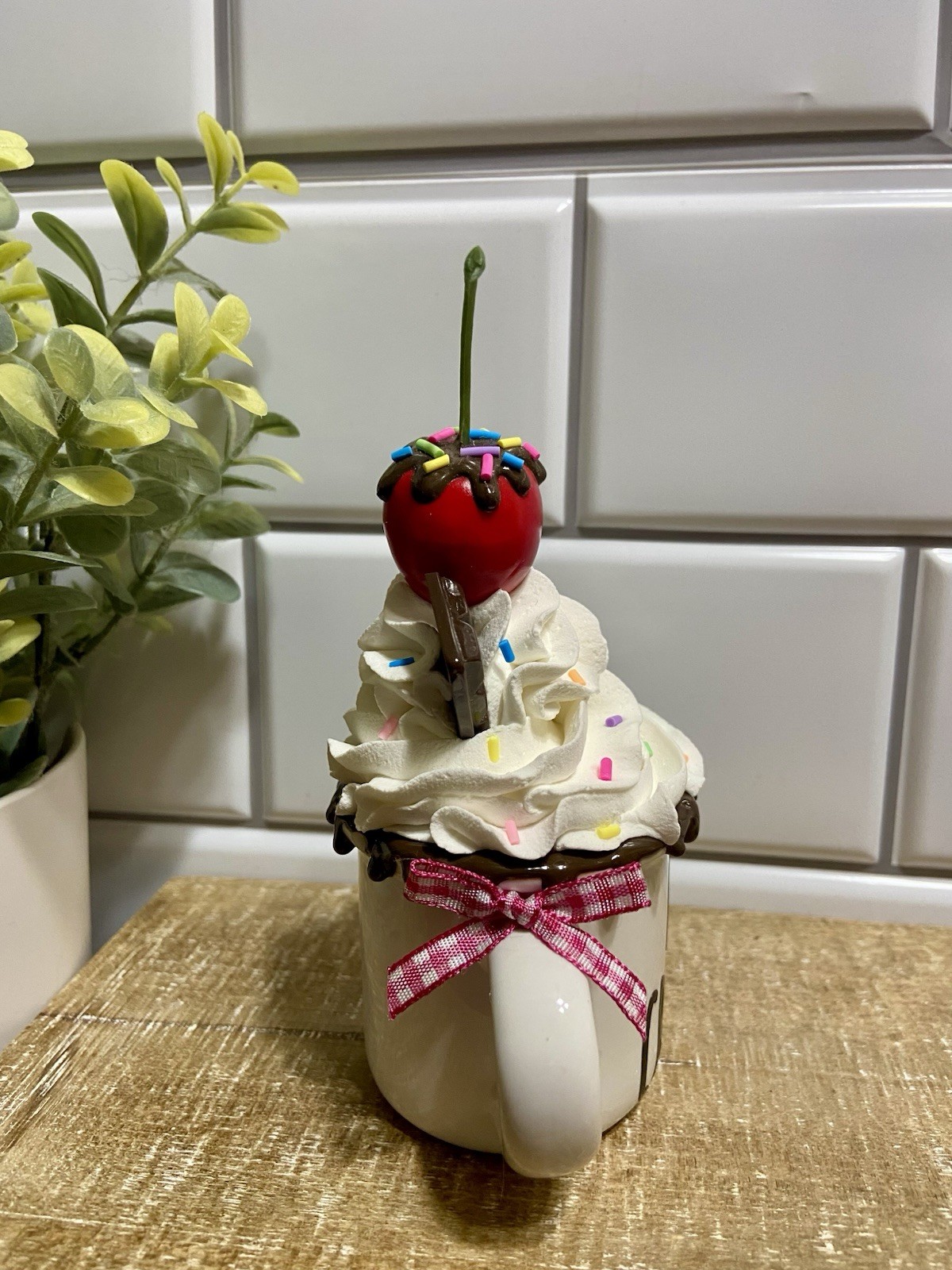 Cute ICE CREAM Mini Ceramic Mug Faux Fake Whipped Cream Tiered Tray Decor SUMMER
