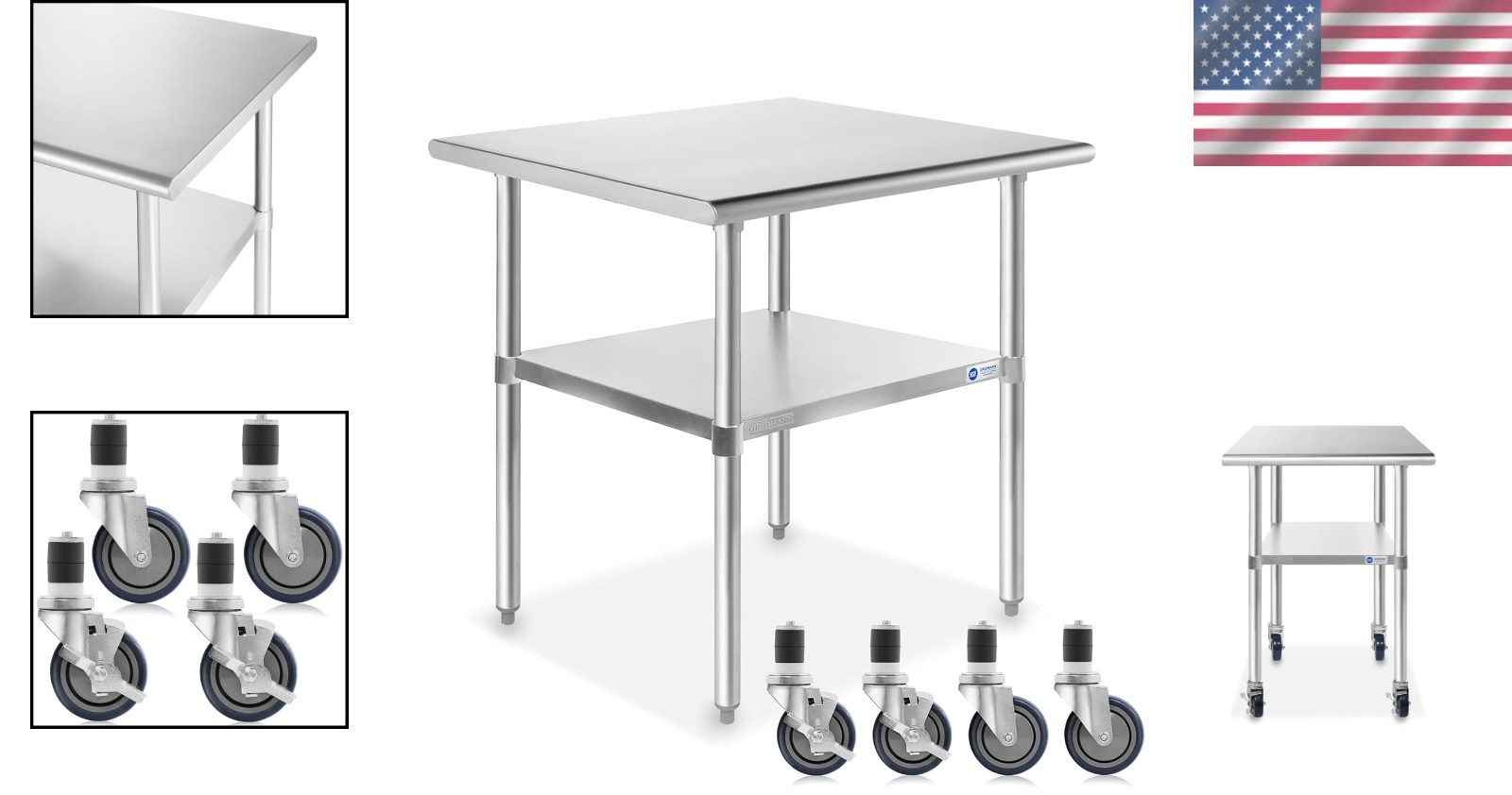Stainless Steel Prep Table 30 Inch Long with Under Shelf and Locking Wheels