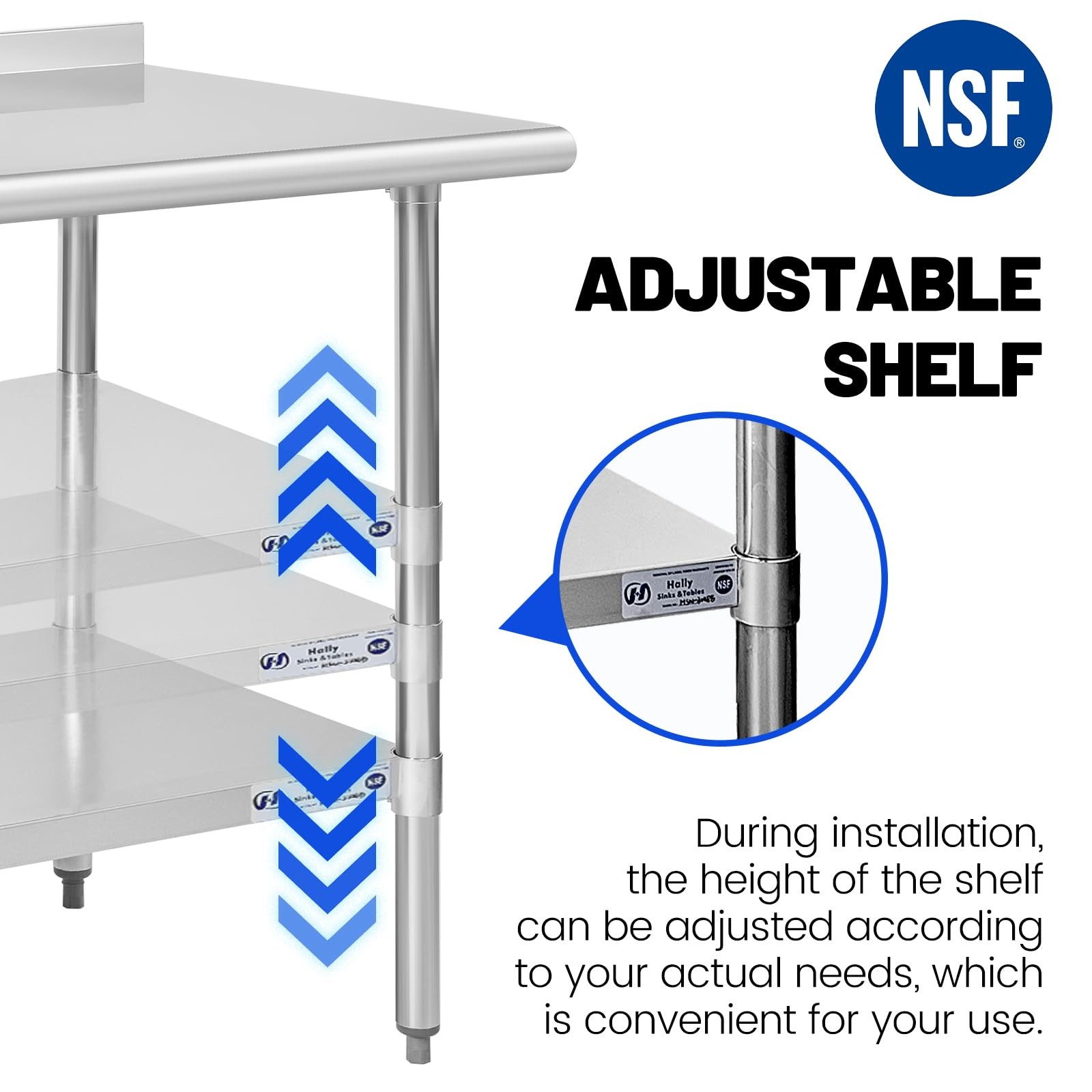 Stainless Steel Prep Work Table 24×30 NSF with Undershelf Backsplash Kitchen
