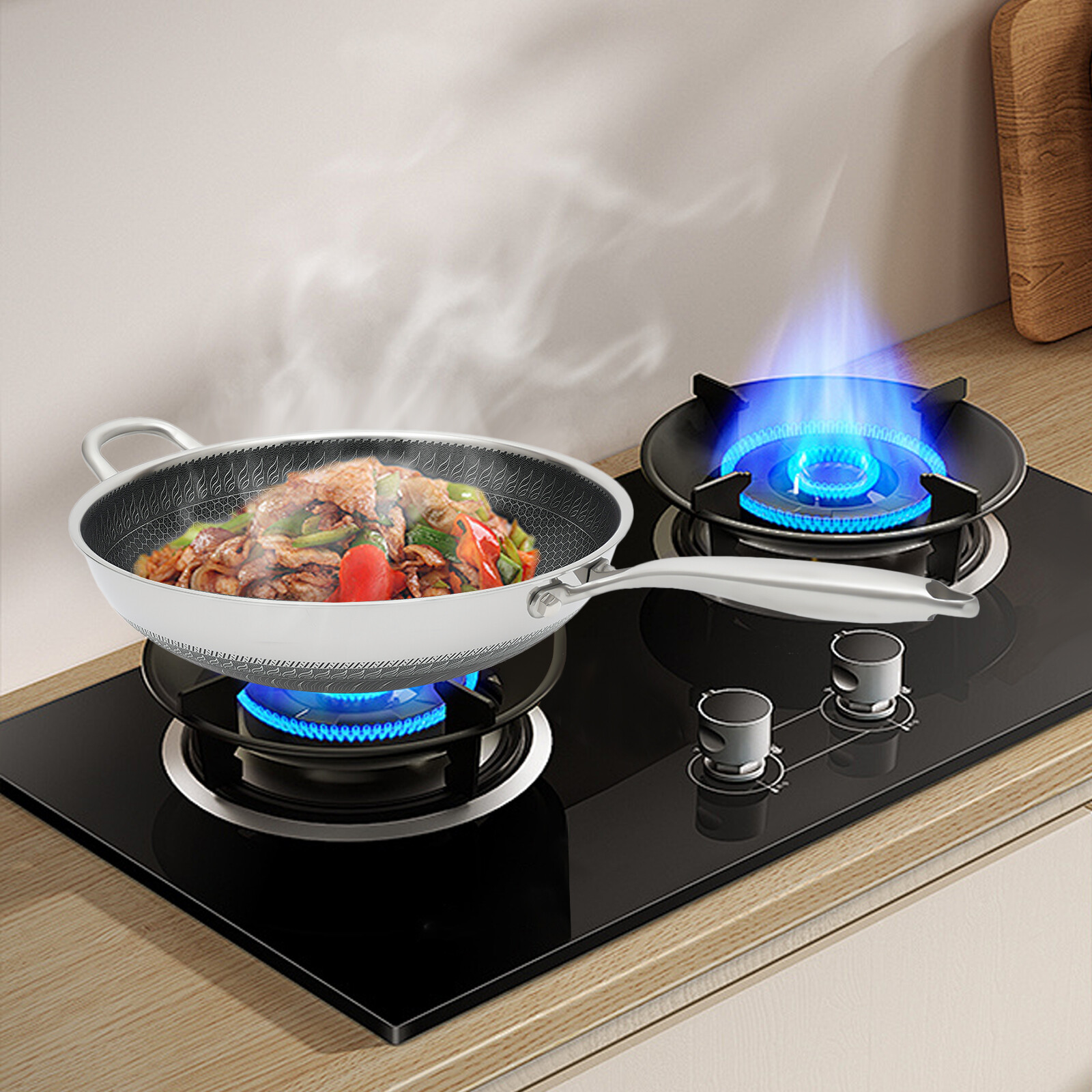 Stainless Steel Wok 316 Grade with Etching and Polishing 34cm Diameter