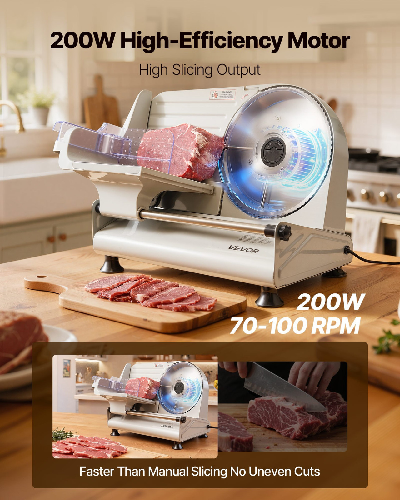 Electric Meat Slicer 8.6″ 200W Deli Food Slicer w/ 2 Blades Adjustable Thickness