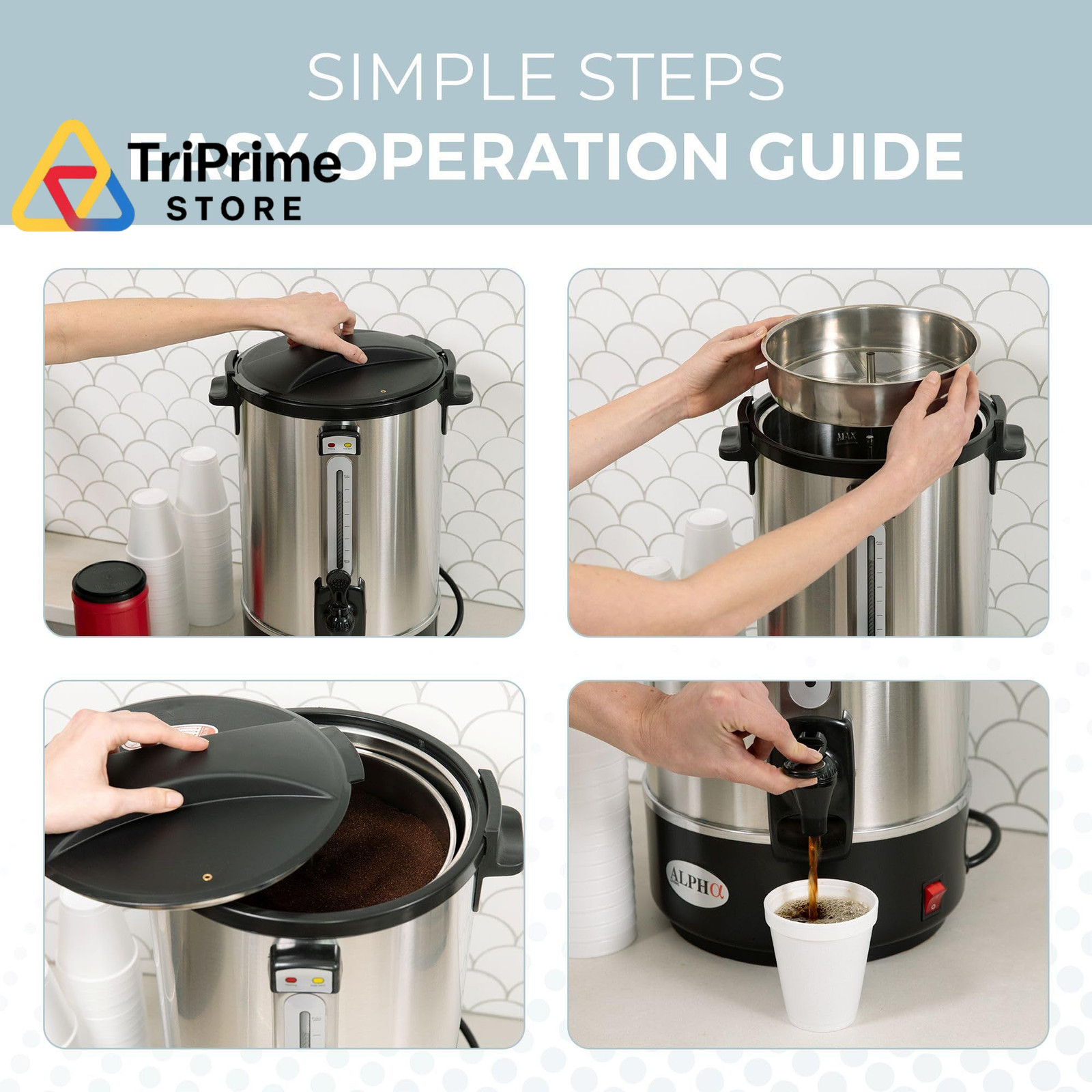 100 Cups Electric Coffee Urn – Stainless Steel Large Capacity Electric Kettle Pe