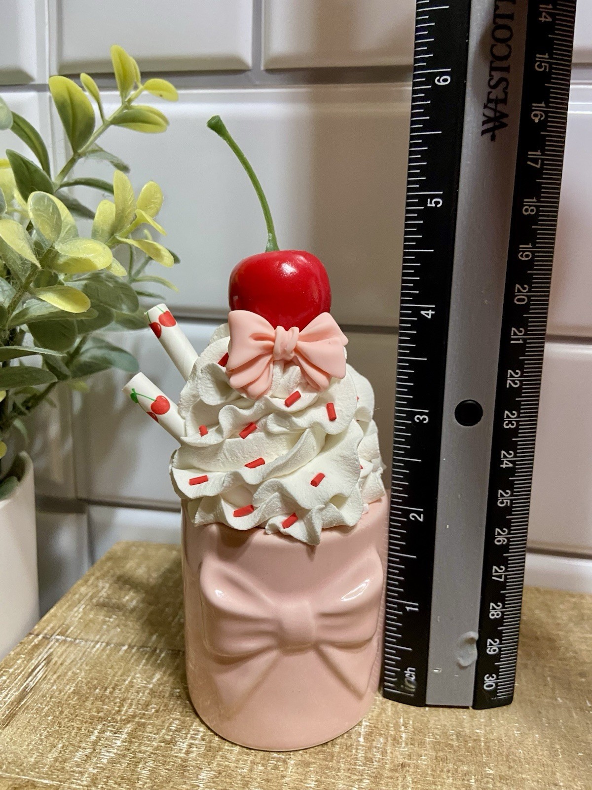Cute PINK Mini Ceramic Mug Faux Fake Whipped Cream Tiered Tray Decor HANDMADE