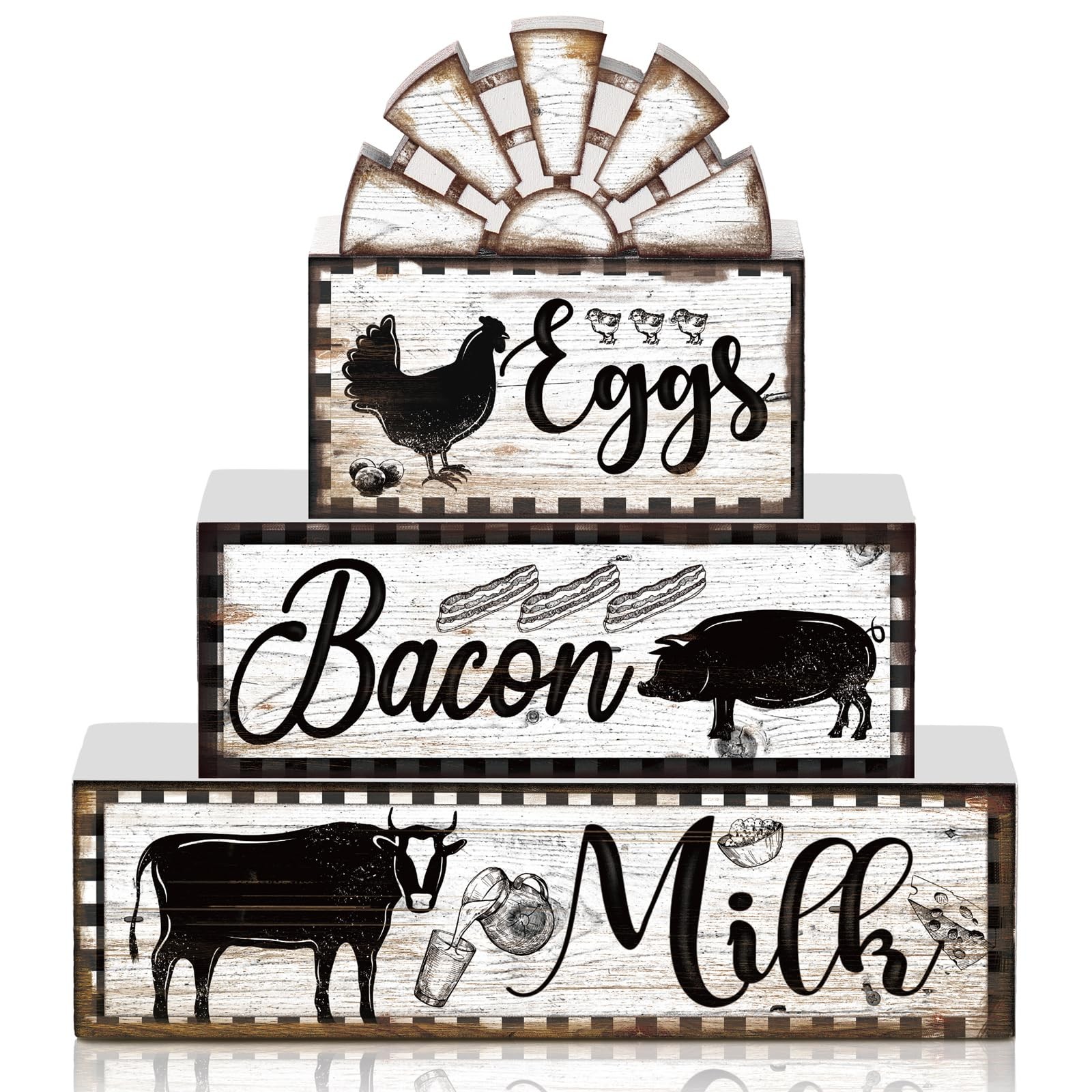 Jetec 4 Pcs Farmhouse Kitchen Decor Wooden Tiered Tray Cow black, white