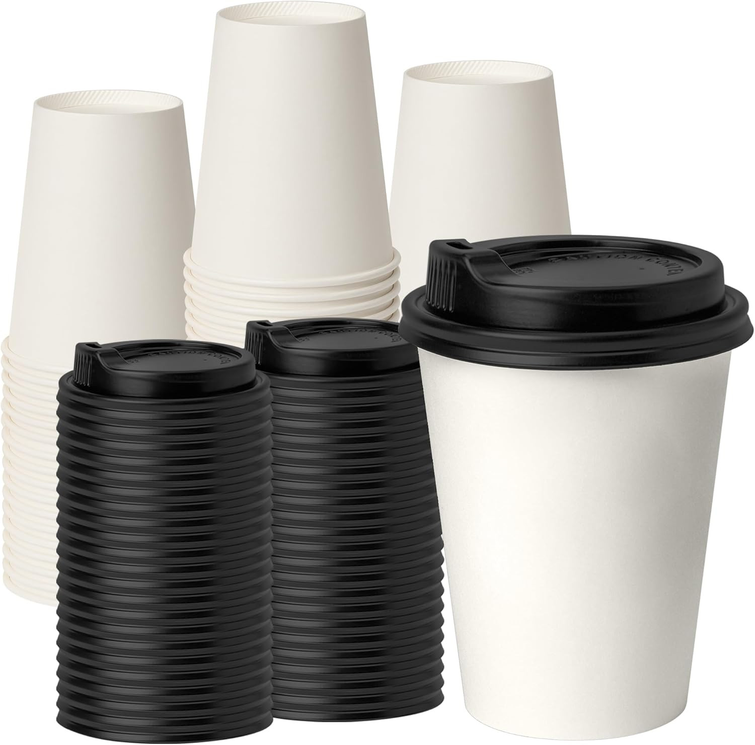 [50 Pack] Disposable Coffee Cups with Lids 12 Oz, Hot Paper Cups with Lids, to G