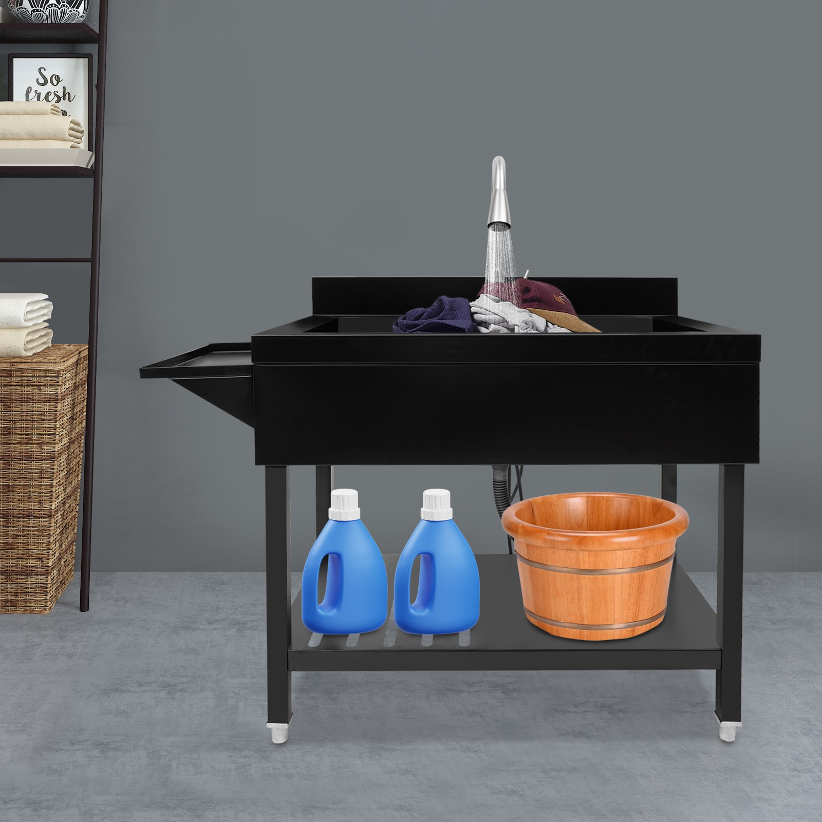 Single Bowl Kitchen Sink Stainless Steel Sink Kitchen Sink with Pull-Out Faucet