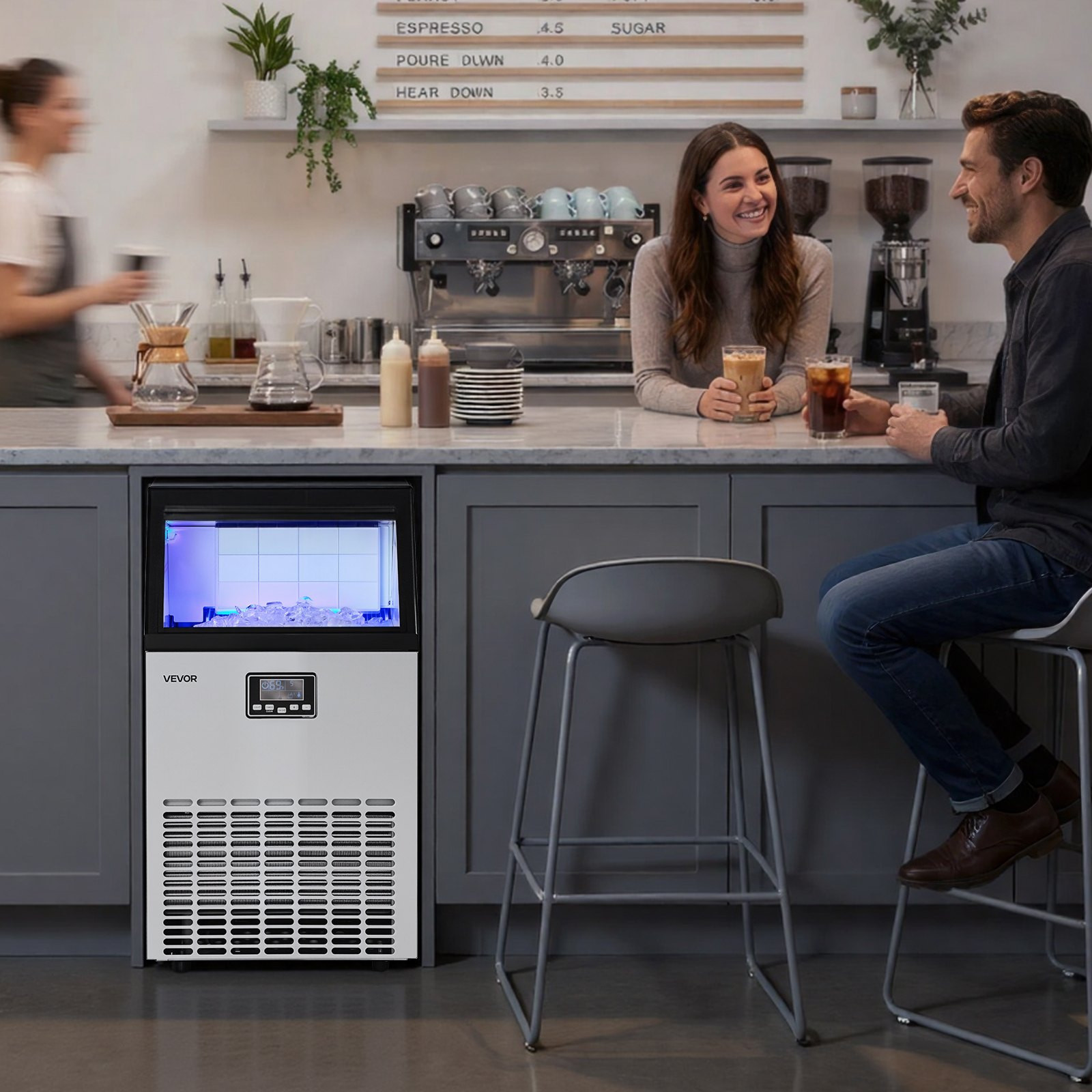 100LB/24H Commercial Ice Maker w/Pump 26LB Bin Under Counter Stainless Steel