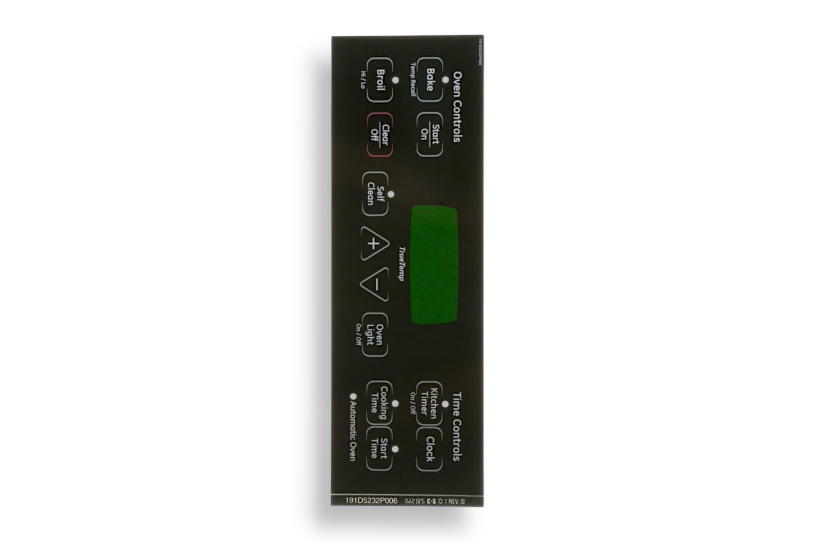 General Electric Electric Range Part # WB27T11005 – Faceplate Graphics (bk)