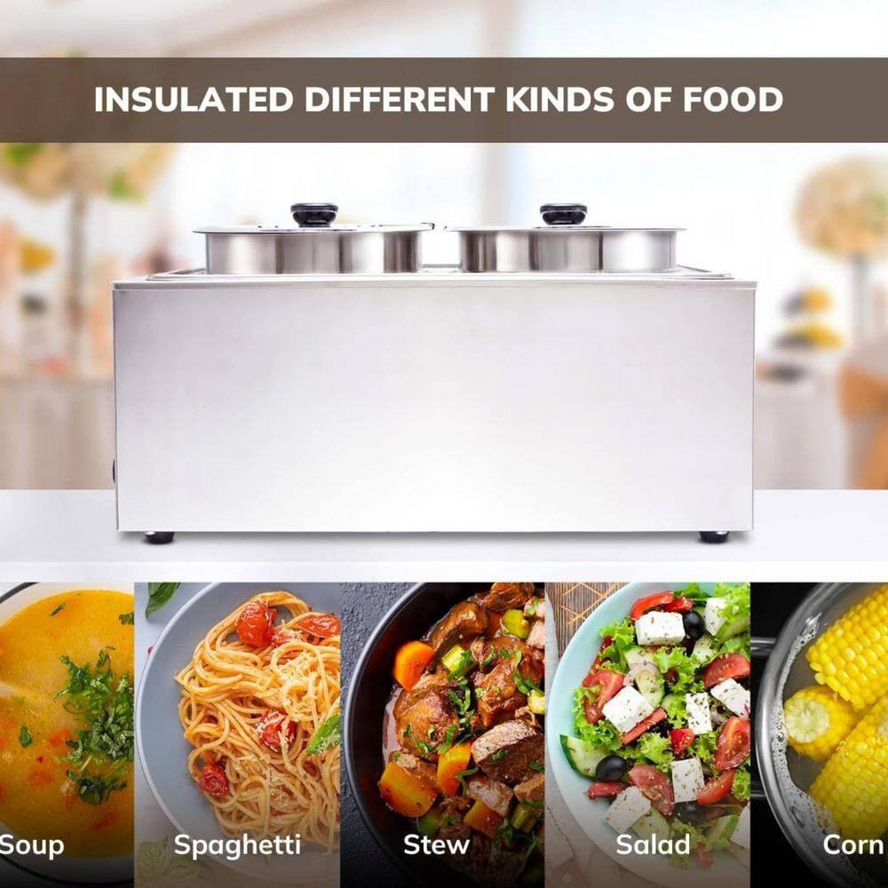 2 round Pots Stainless Steel Bain Marie Food Warmer