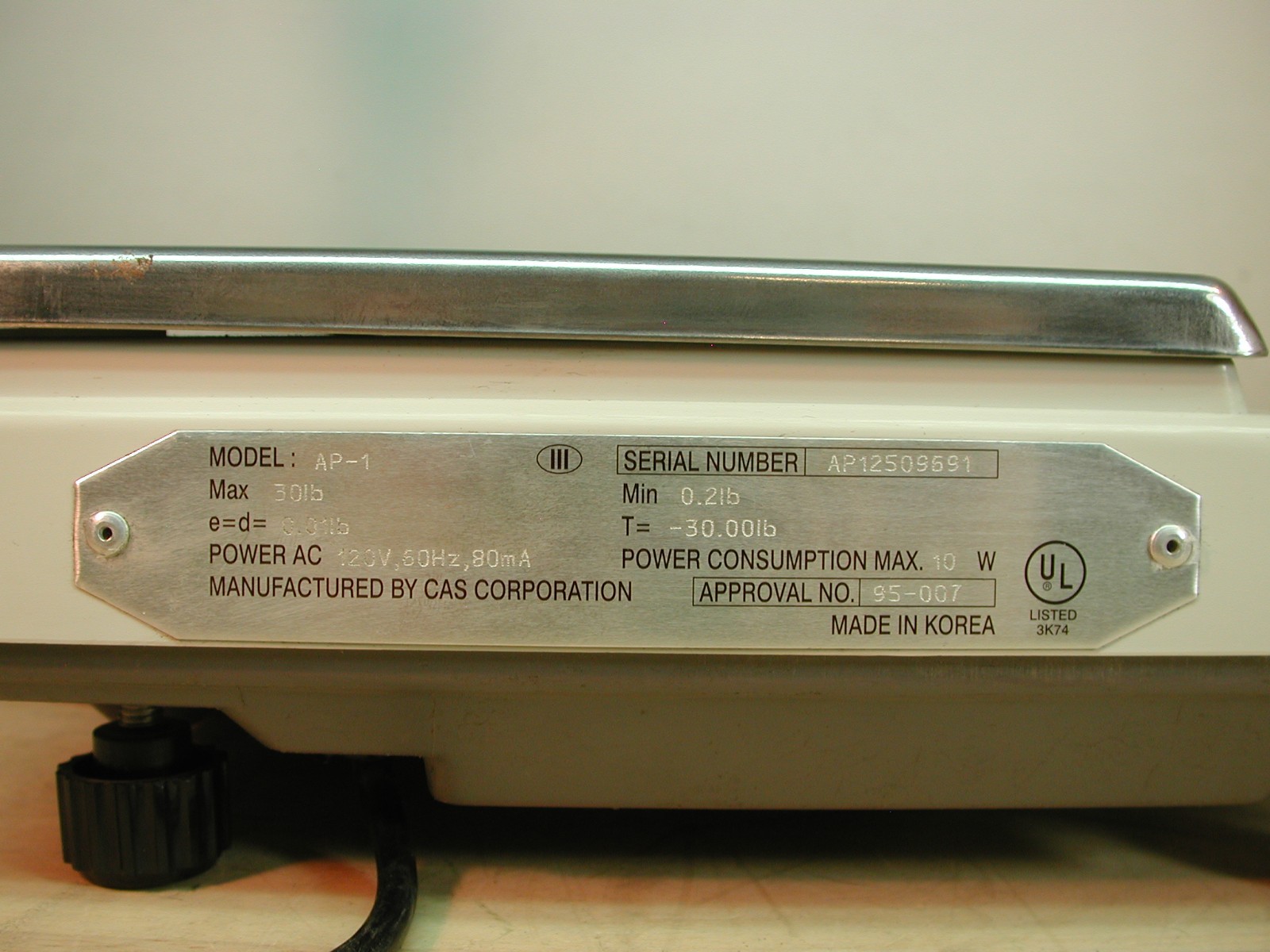 CAS model AP-1 – PRICE COMPUTING SCALE -30×0.01 lbs, 28 presets, customer dispay