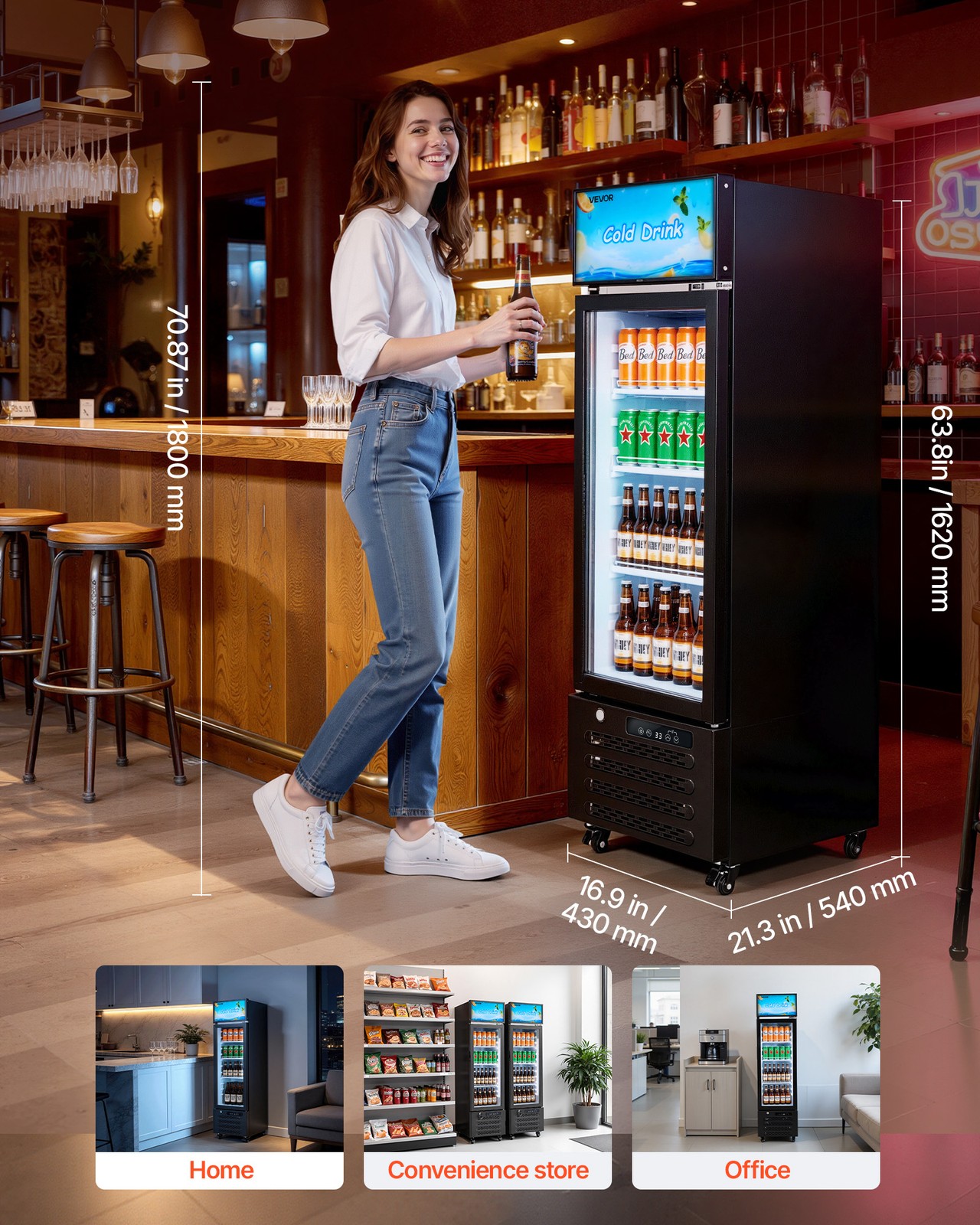 VEVOR Commercial Merchandiser Refrigerator 6.1 Cu.Ft Upright Beverage Cooler