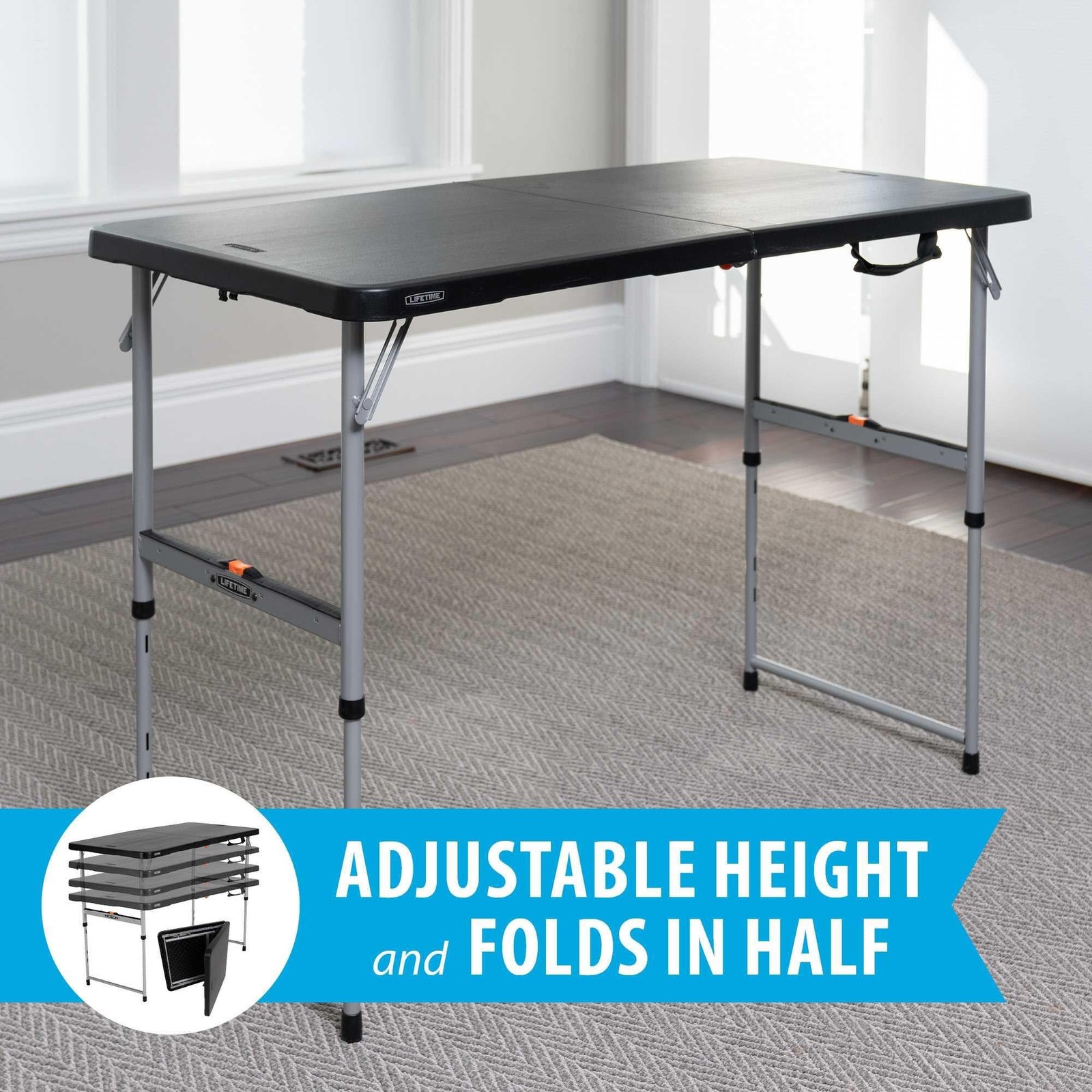 Lifetime 4-Foot Fold-in-Half Adjustable Folding Table – Light Commercial