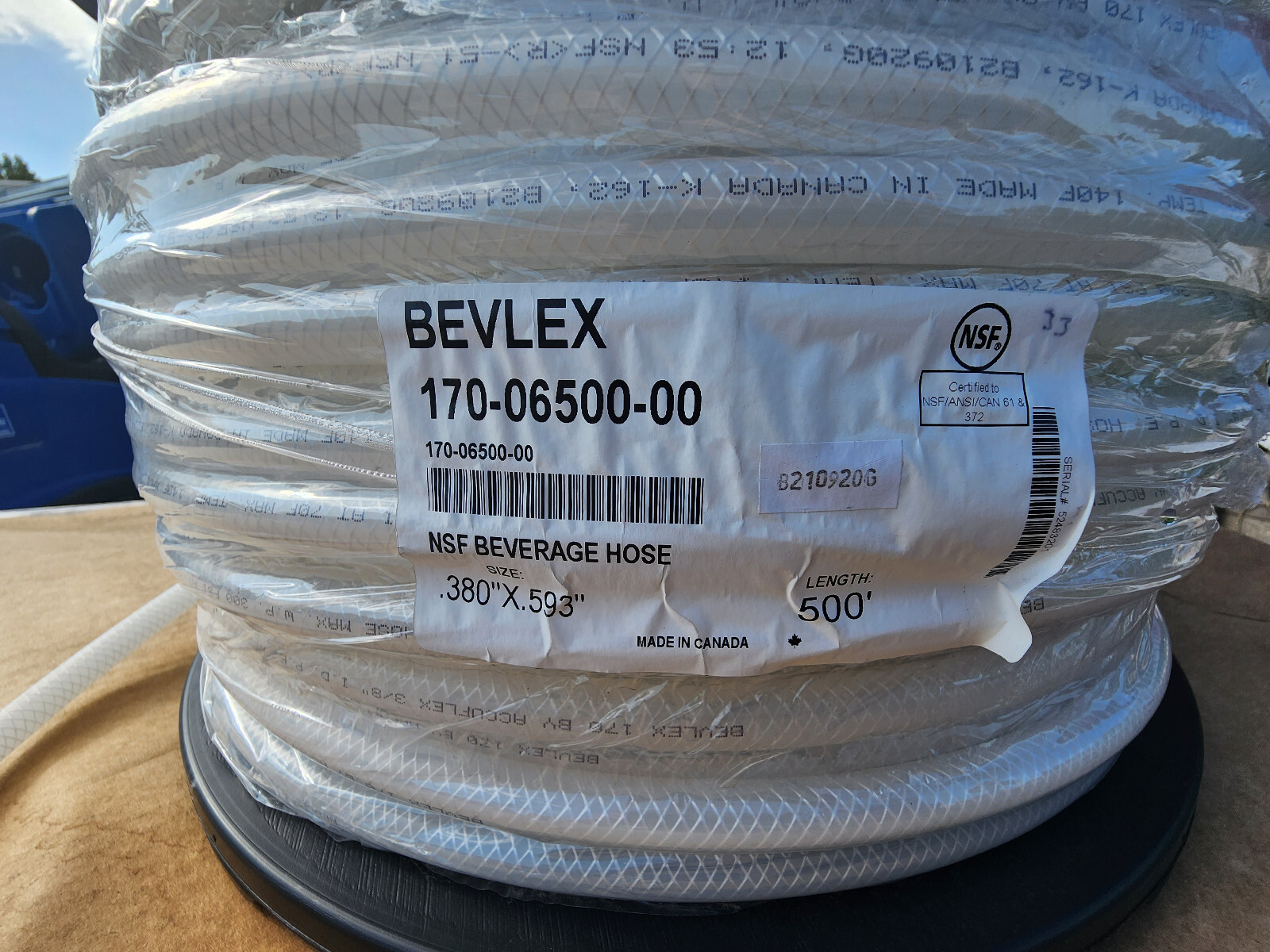 BEVLEX POLYESTER-REINFORCED POLYETHYLENE BEVERAGE HOSE .380″x.593″ 25ft