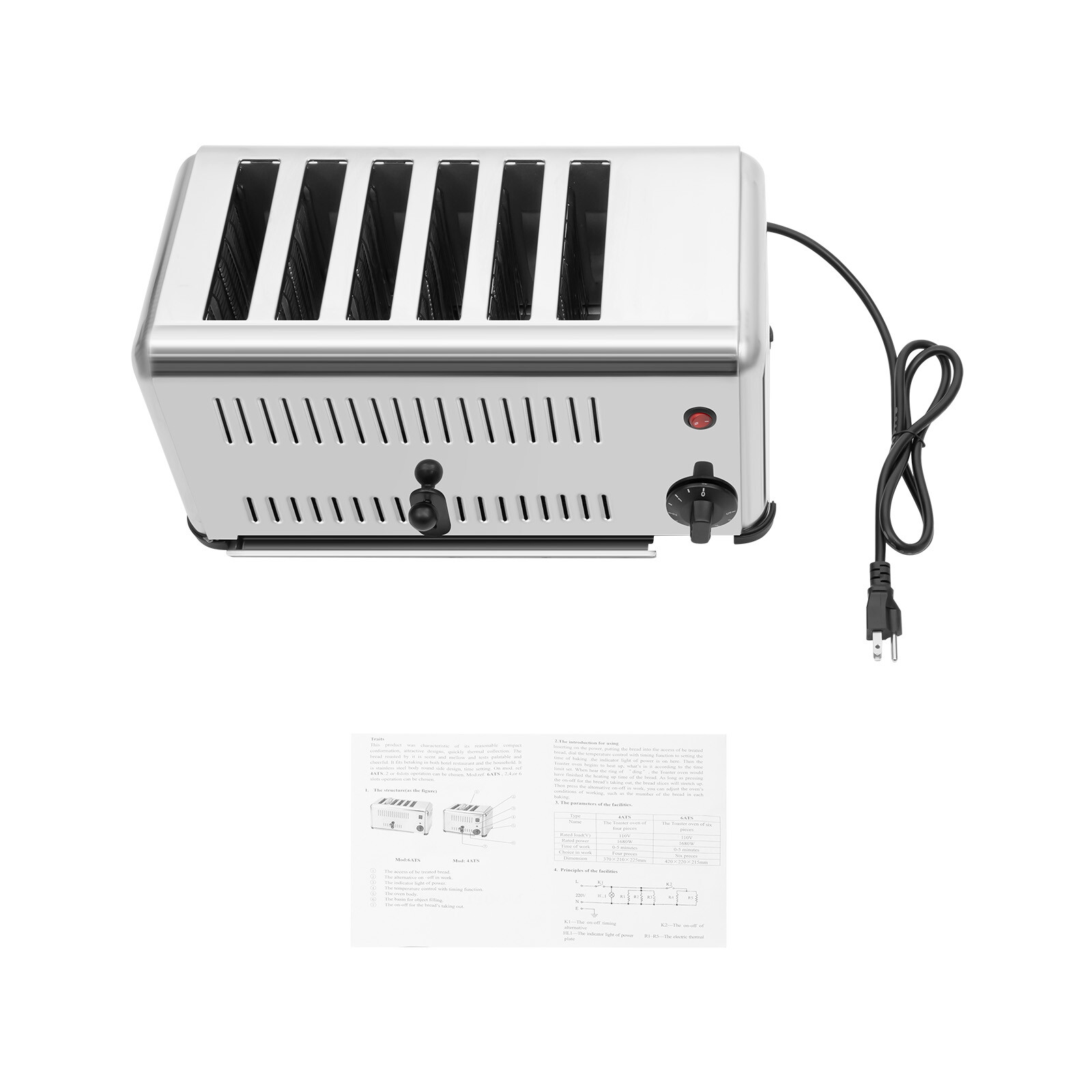 6 Slice Commercial Toaster Extra Wide Slots & Removable Drawer-Type Crumb Tray