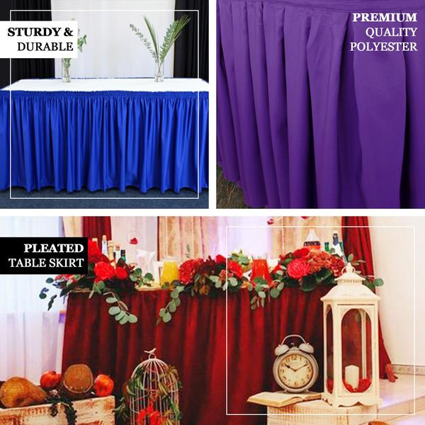 White 14 feet POLYESTER PLEATED TABLE SKIRT Tradeshow Wedding Catering Supplies
