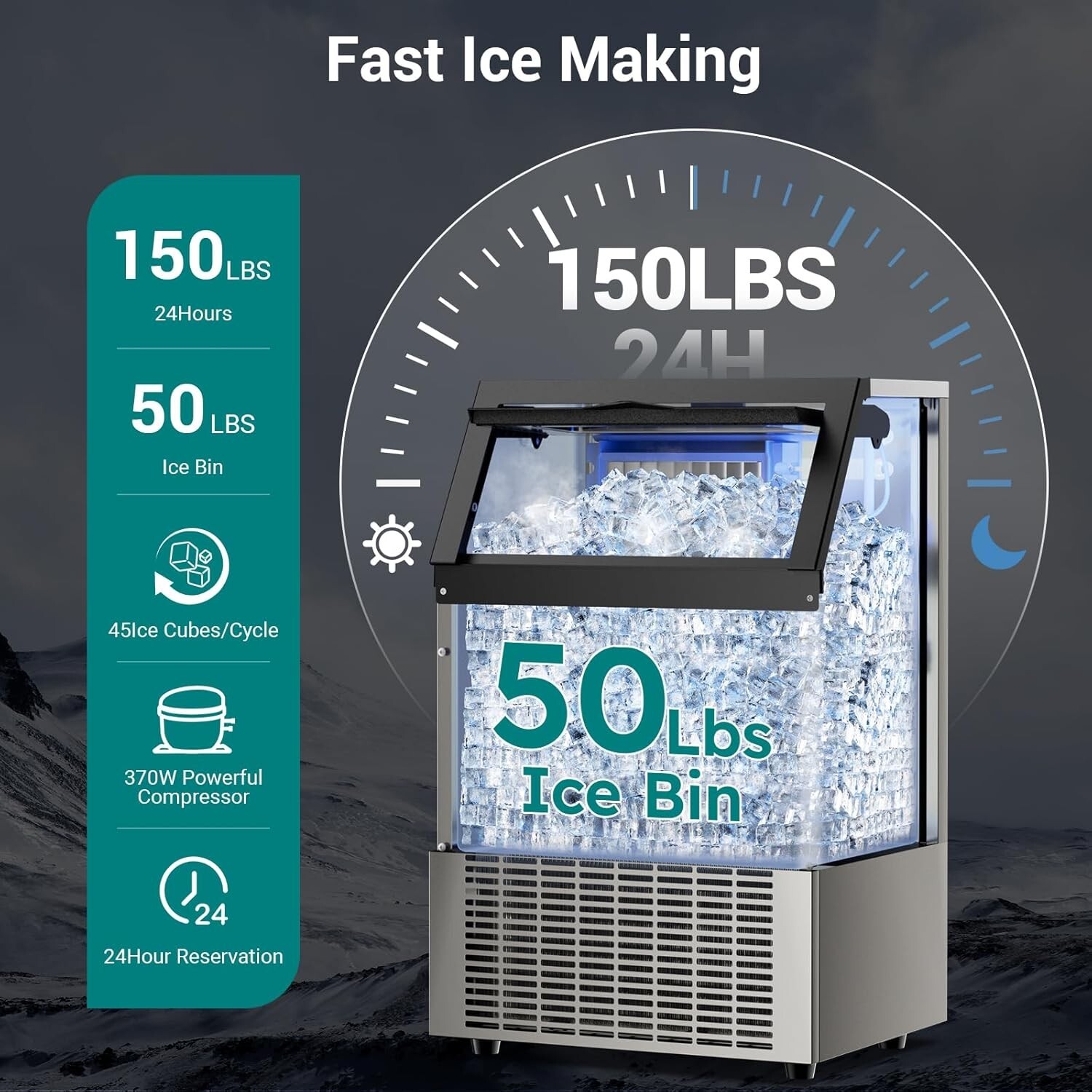 Undercounter Ice Maker Commercial Ice Machine with 50LBS Storage Bin 55 Ice Cube