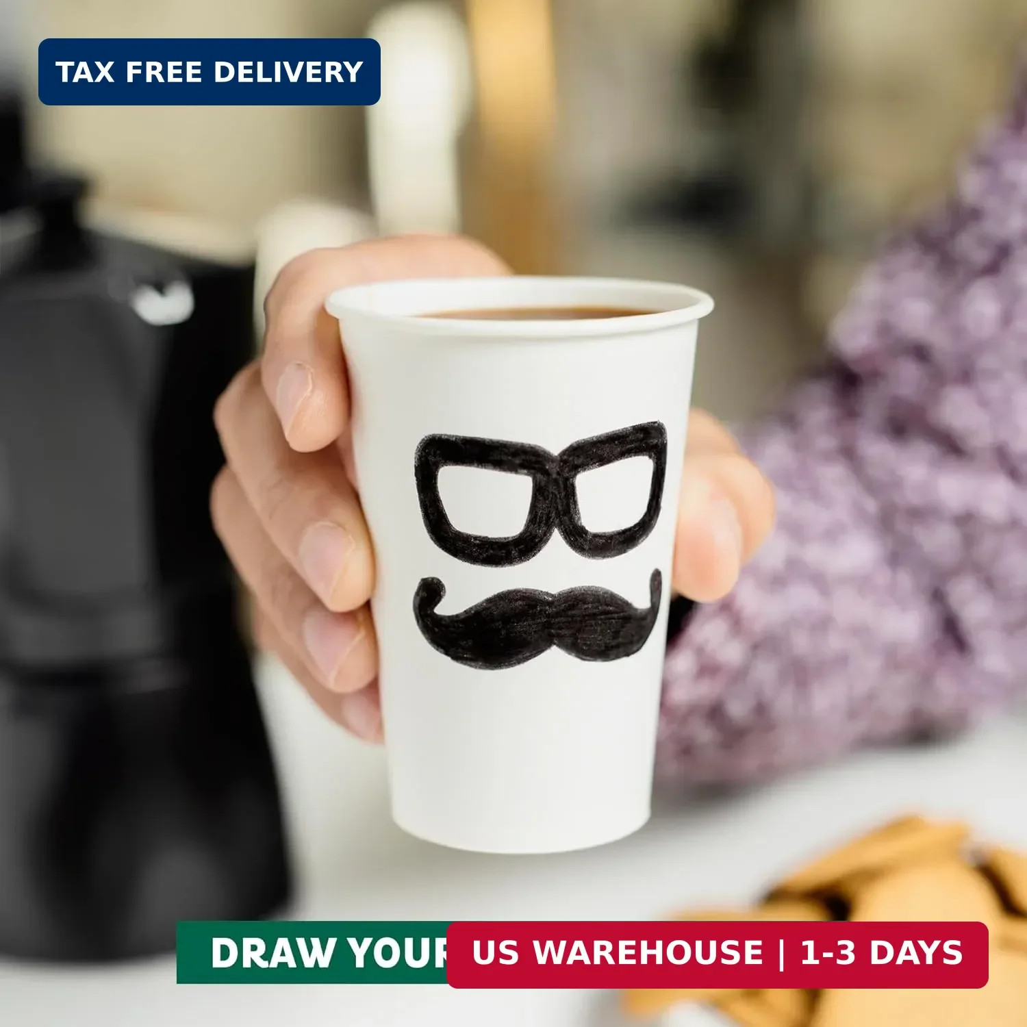 Freshware Coffee Cups 16 oz [100 Pack] Disposable Paper Cups for Hot or Iced Cof