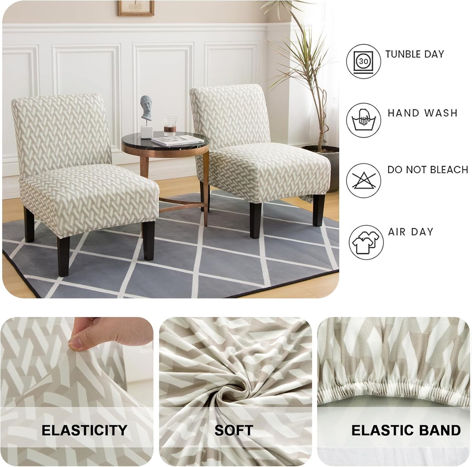 Armless Accent Chair Cover, Stretch Chair Slipcover Printed Slipper Chair Covers