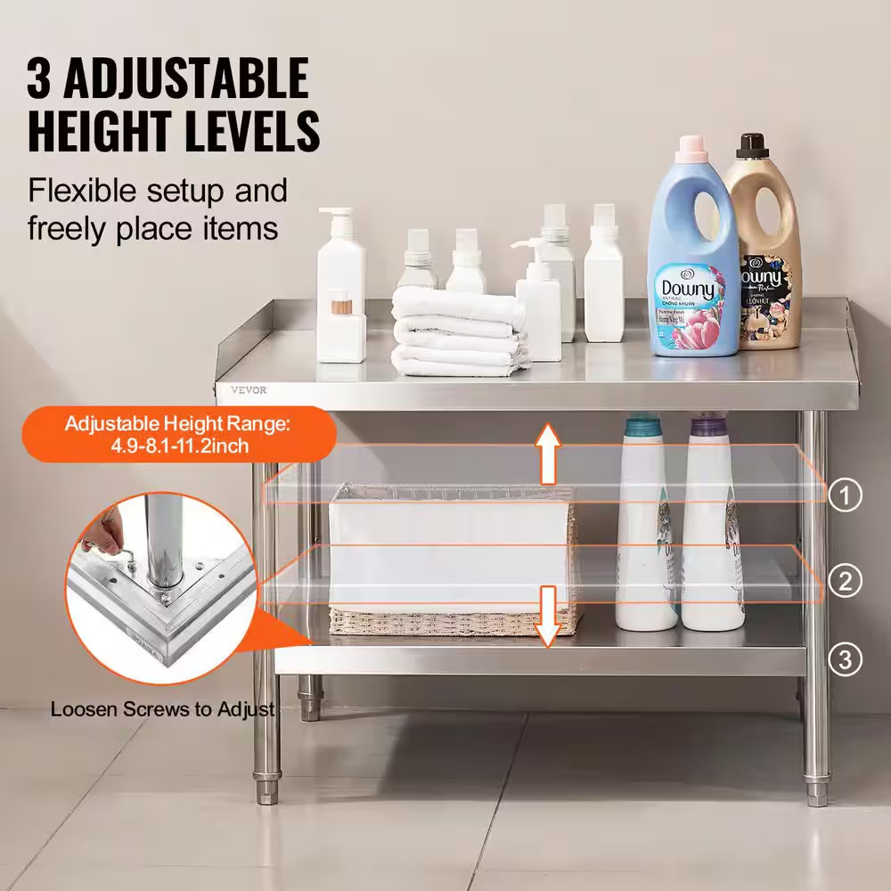 Stainless Table 36 X 30 X 24 In. Stainless Steel Equipment Grill Stand with Adju