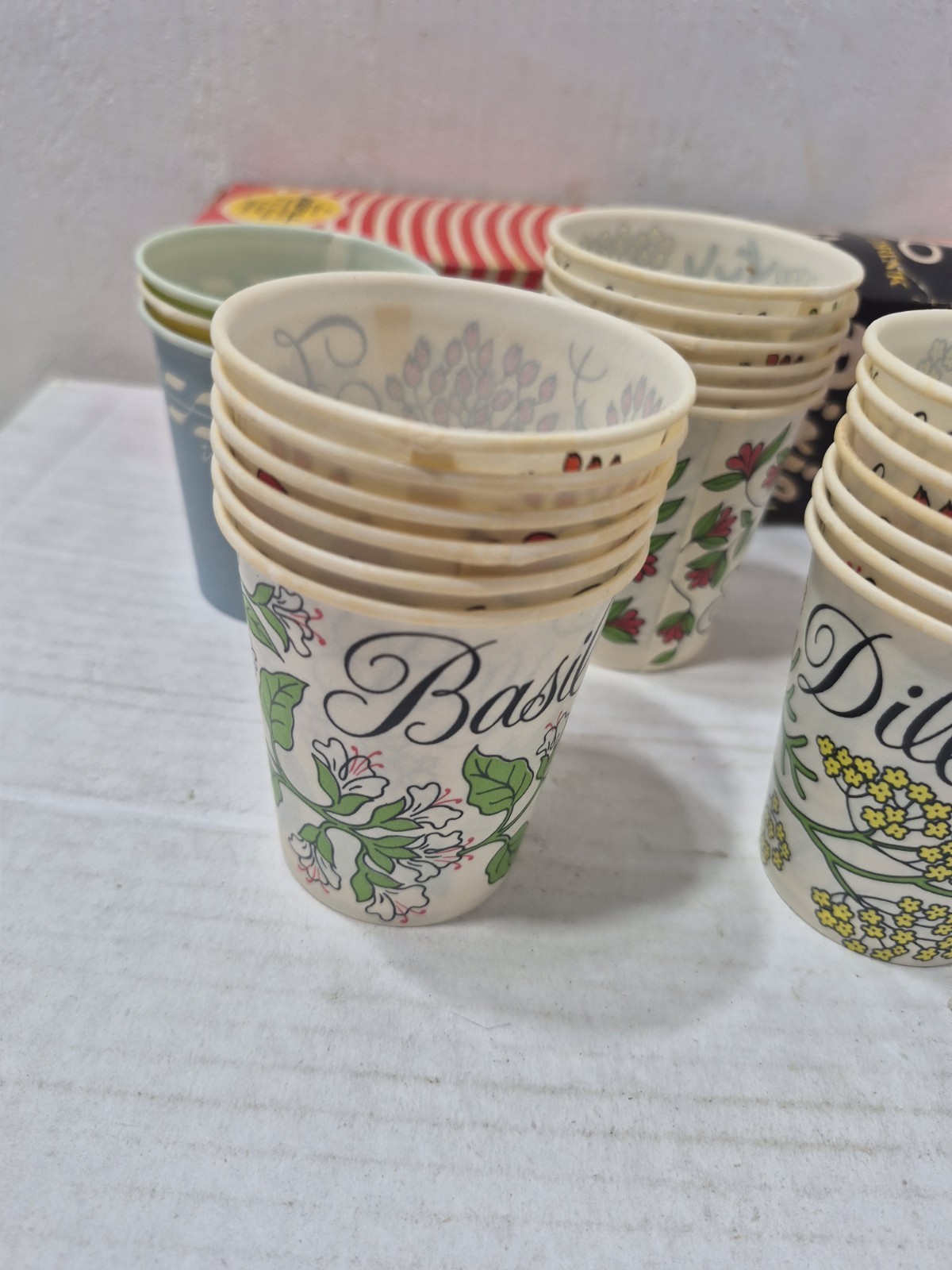 Vintage Original Dixie Cups Box w/Various Paper Cups Retro MCM Cottage Core