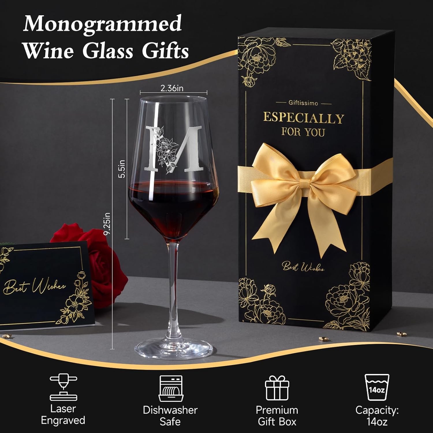 Personalized Wine Glass Gifts for Women Men, Monogrammed A-Z Wine Glasses