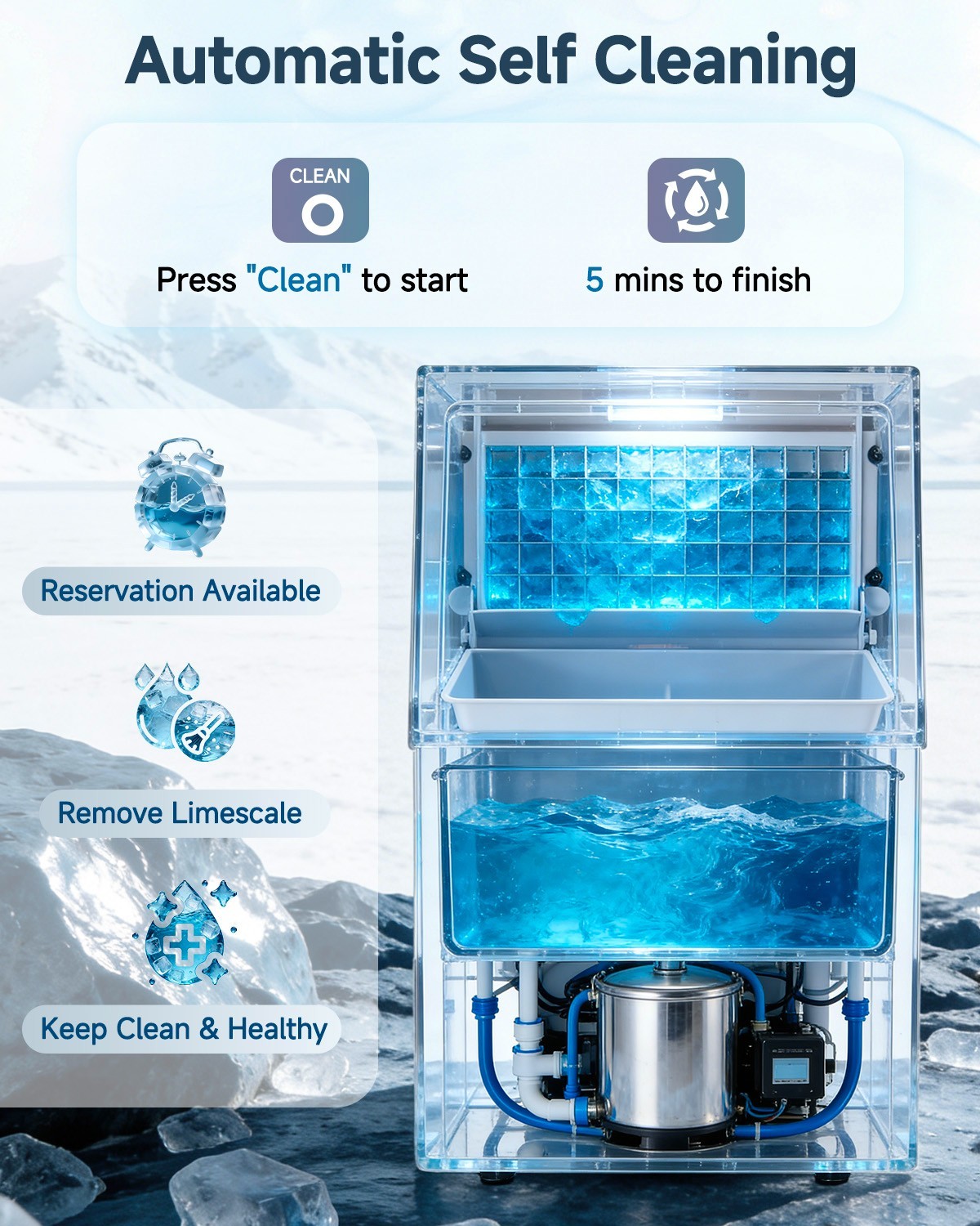 Commercial Ice Maker 90 lbs/24H, Stainless Steel Under Counter Ice Machine