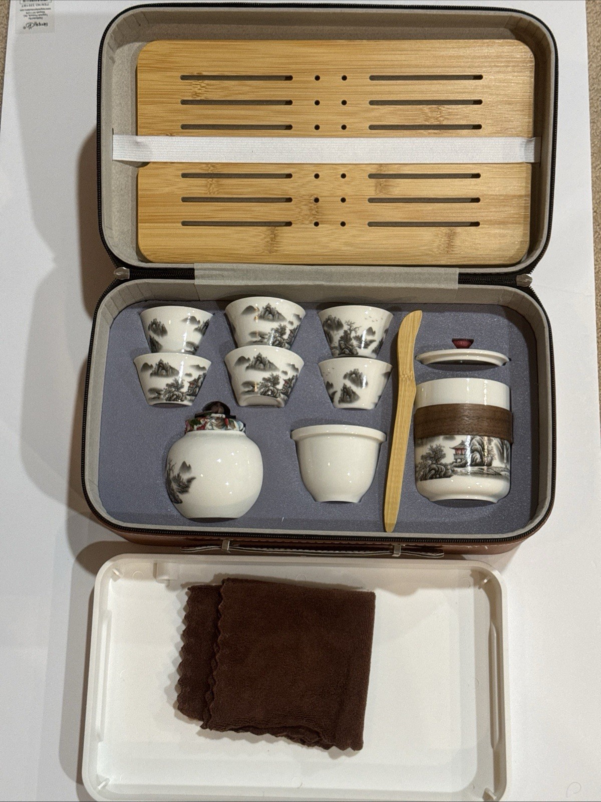 14-Piece Portable Ceramic Travel Tea Set – Chinese Kung Fu Tea Kit with Bamboo