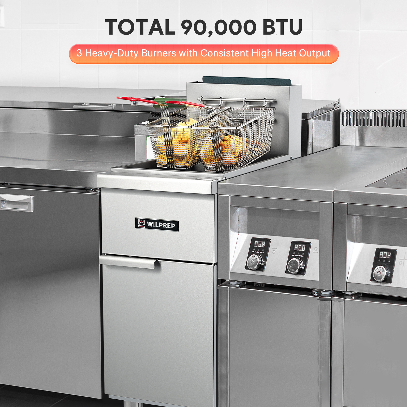WILPREP Commercial Gas Floor Deep Fryer 2 Basket CSA 90000 BTU Stainless 40lbs
