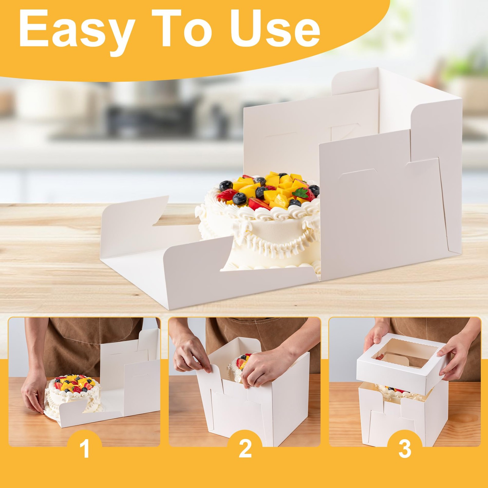 5 Pack Cake Boxes 12 Inch, 12x12x8 Inches Tall 10x10x8 inches, White