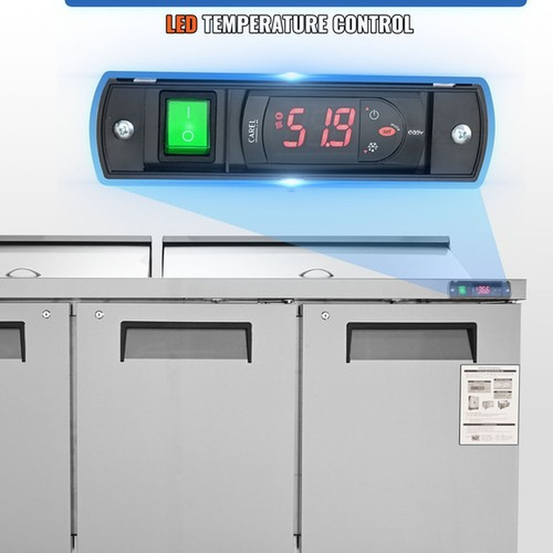 Refrigeration 72″W Sandwich Salad Prep Table 3 Doors with 18 Pan Capacity