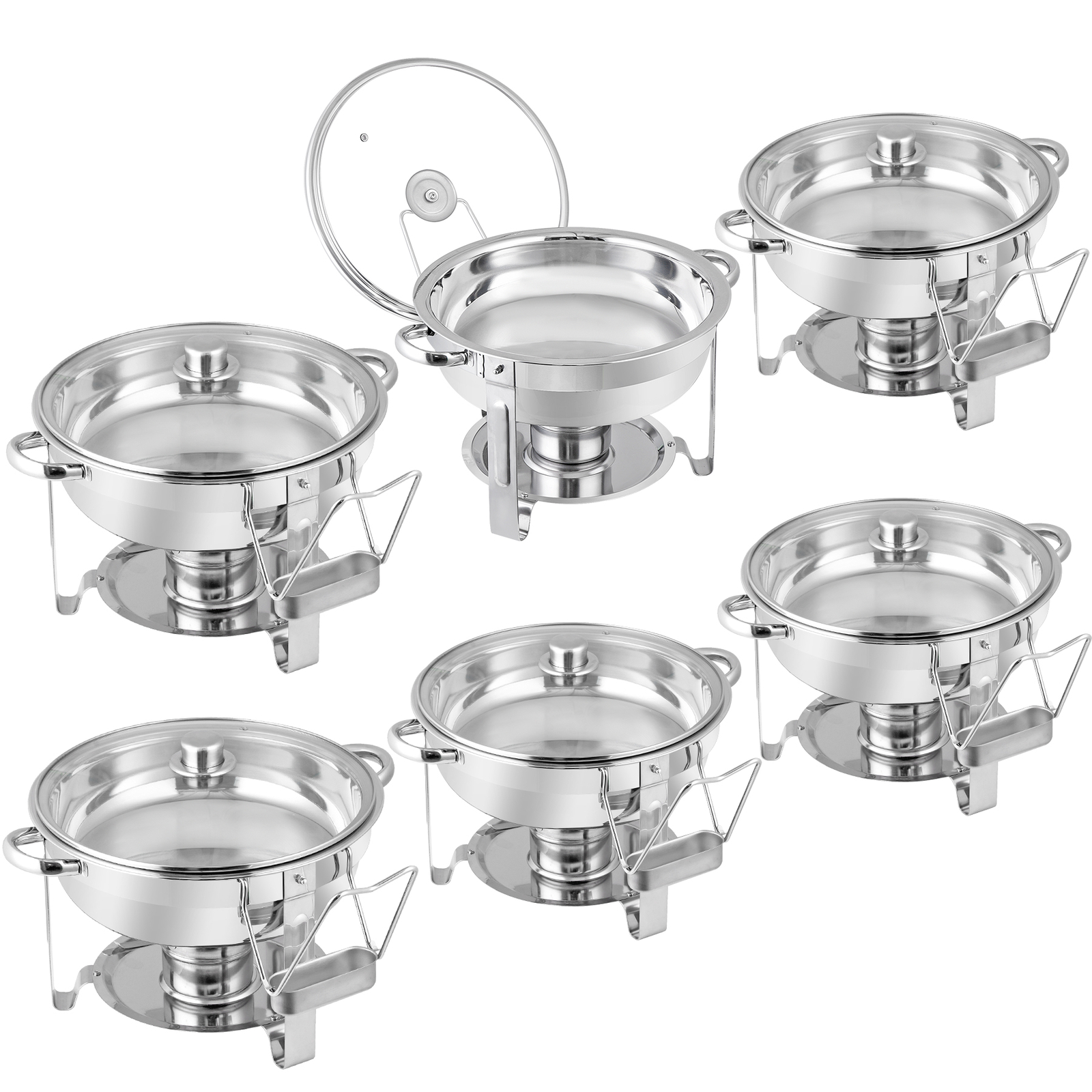Set of 6 Stainless Steel Chafing Dish Buffet Warmer 5 Qt Round Chafing Dishes