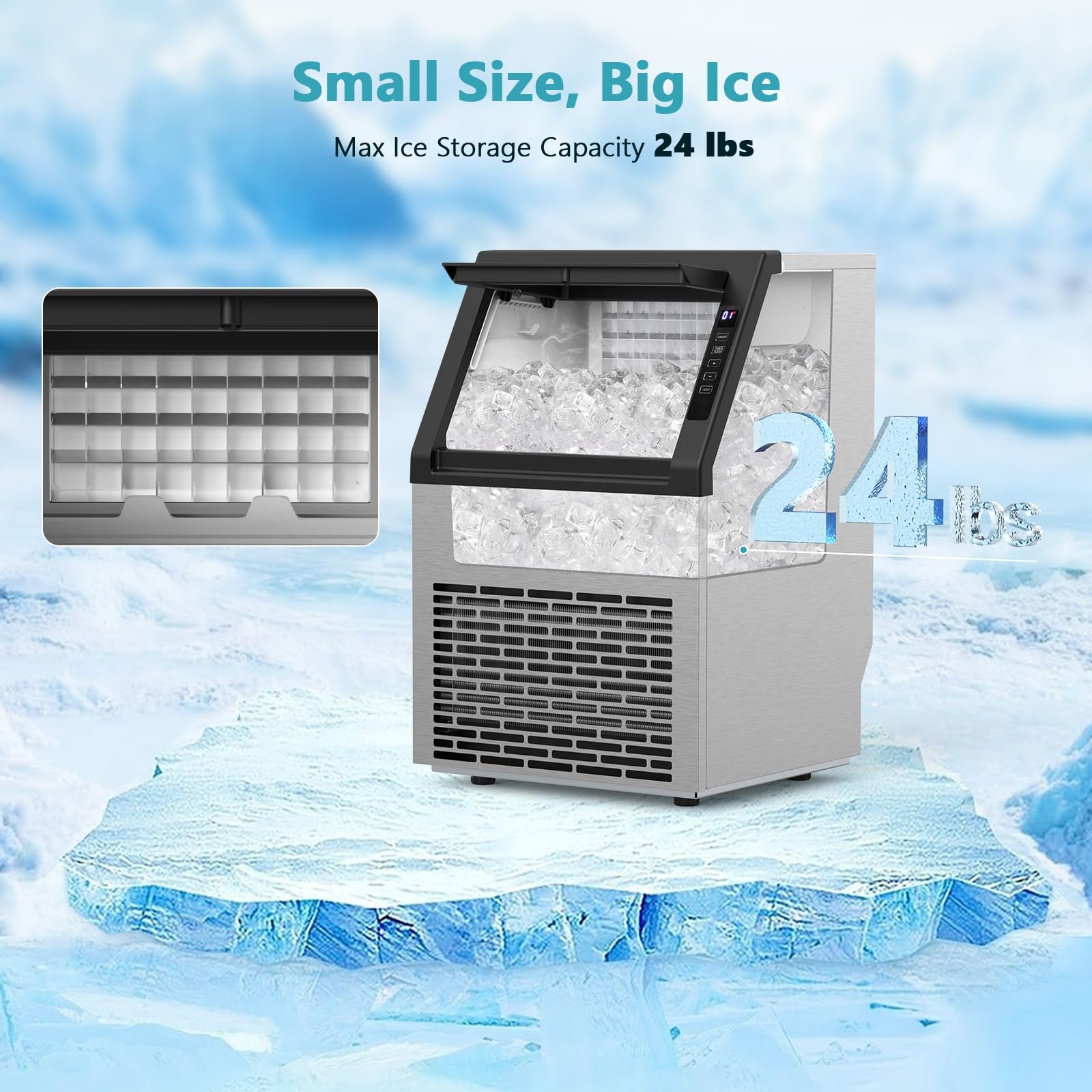 COWSAR Commercial Ice Maker Machine, 80Lbs/24H Stainless Steel Ice Maker 24Lbs