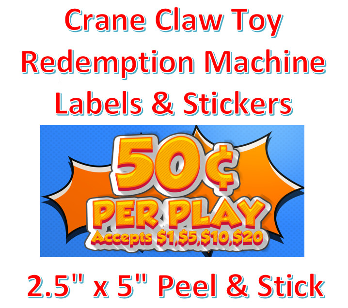 Crane Claw candy vending machine Labels Sticker Decal Price CARTOON