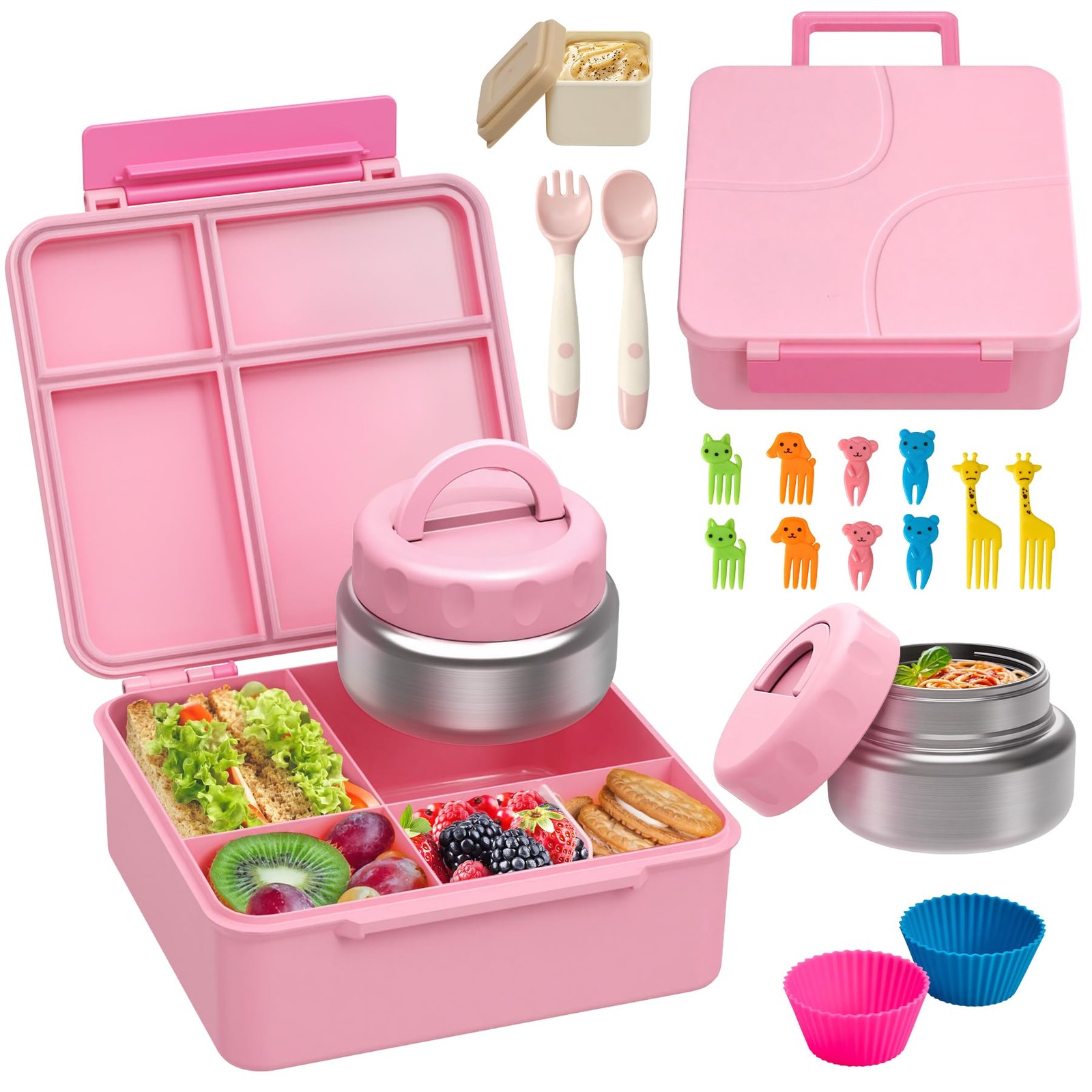 Babhamness Bento Lunch 9.5 Oz Soup Thermo Kids Leakproof 4 Compartments Bento