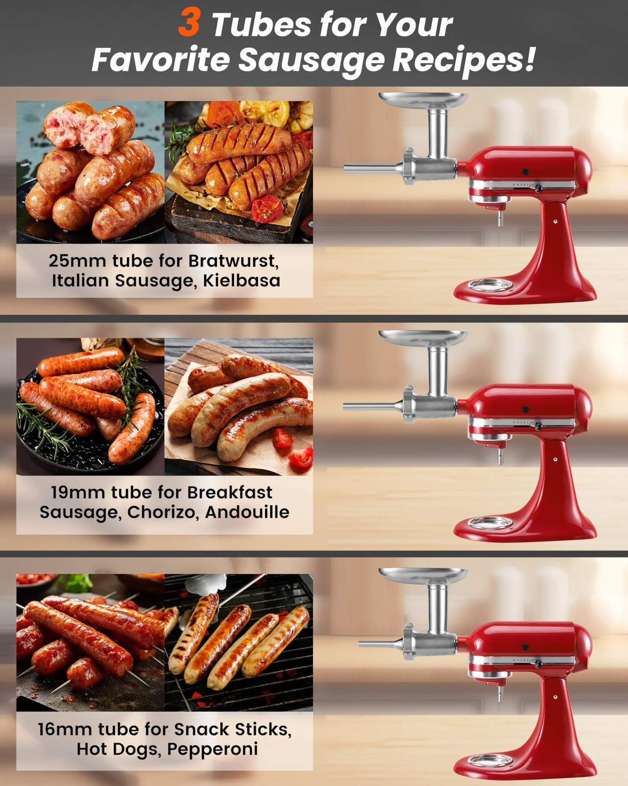 Sausage Stuffer Kit for Kitchenaid KSMMGA Meat Grinder Attachment, Sausage At…