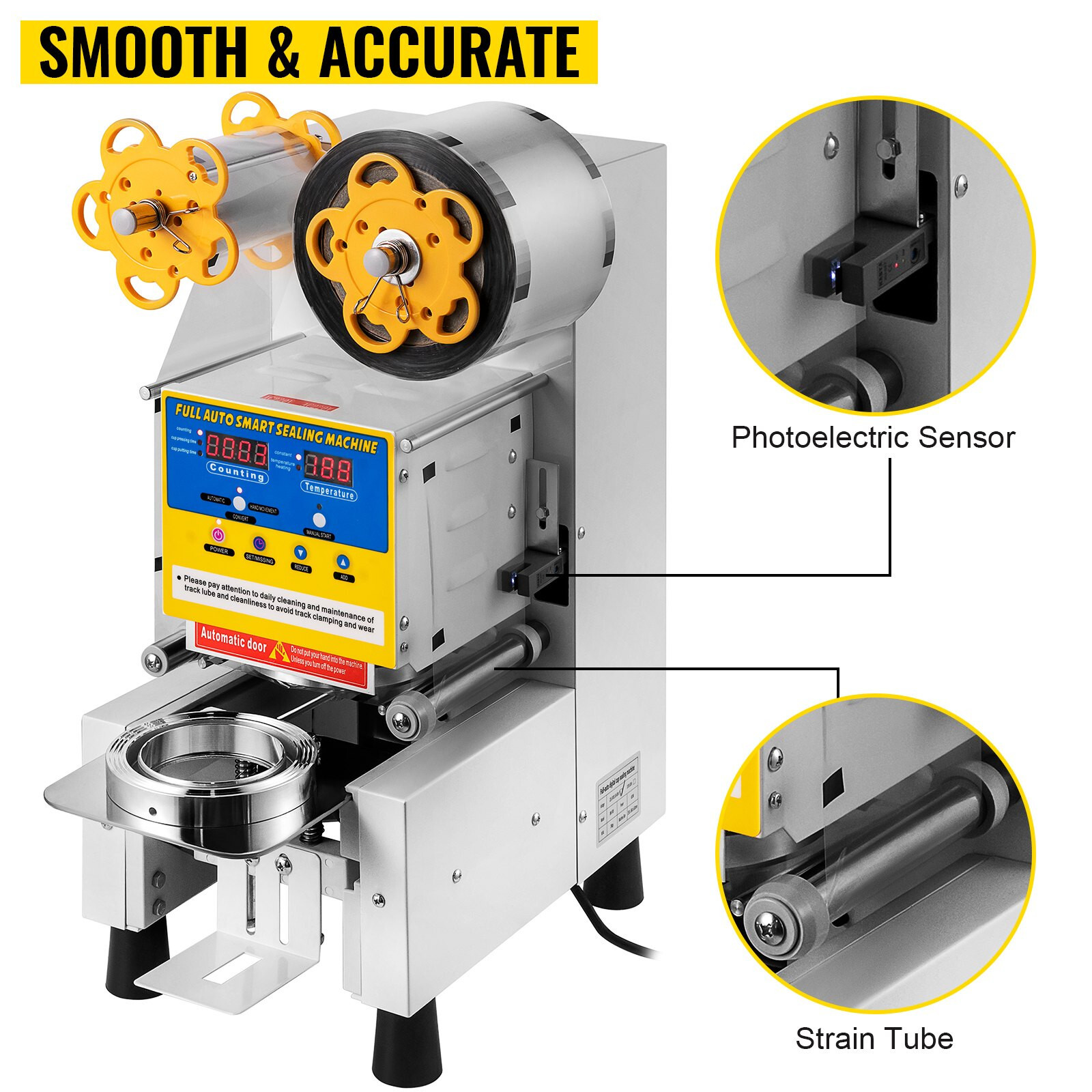 450W Fully Automatic Cup Sealing Machine 90/95mm D 200mm H 400-600cup/H *READ*