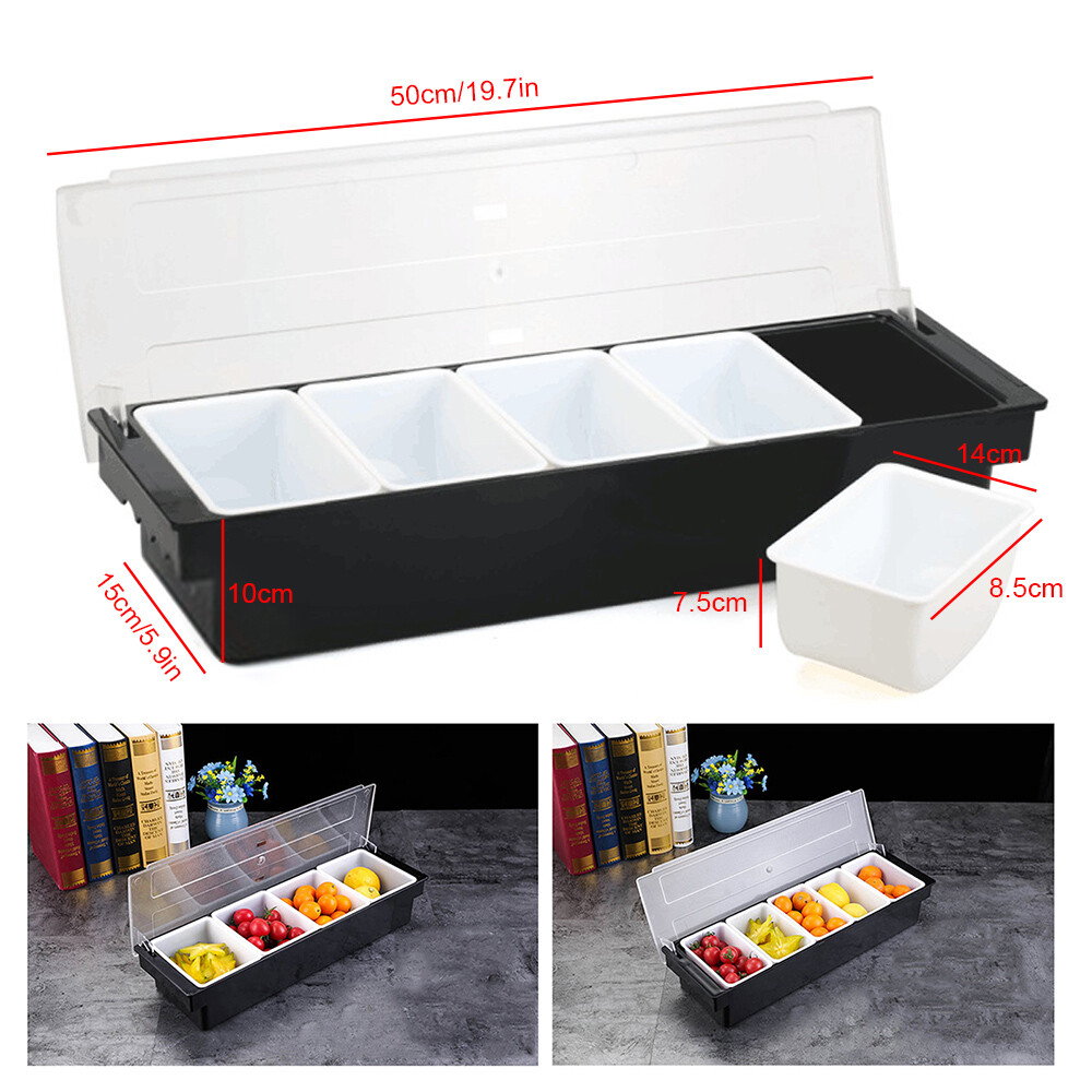 Condiment Tray Bar Caddy 3/4/5 Compartments Garnish Station Food Tray Bar Holder