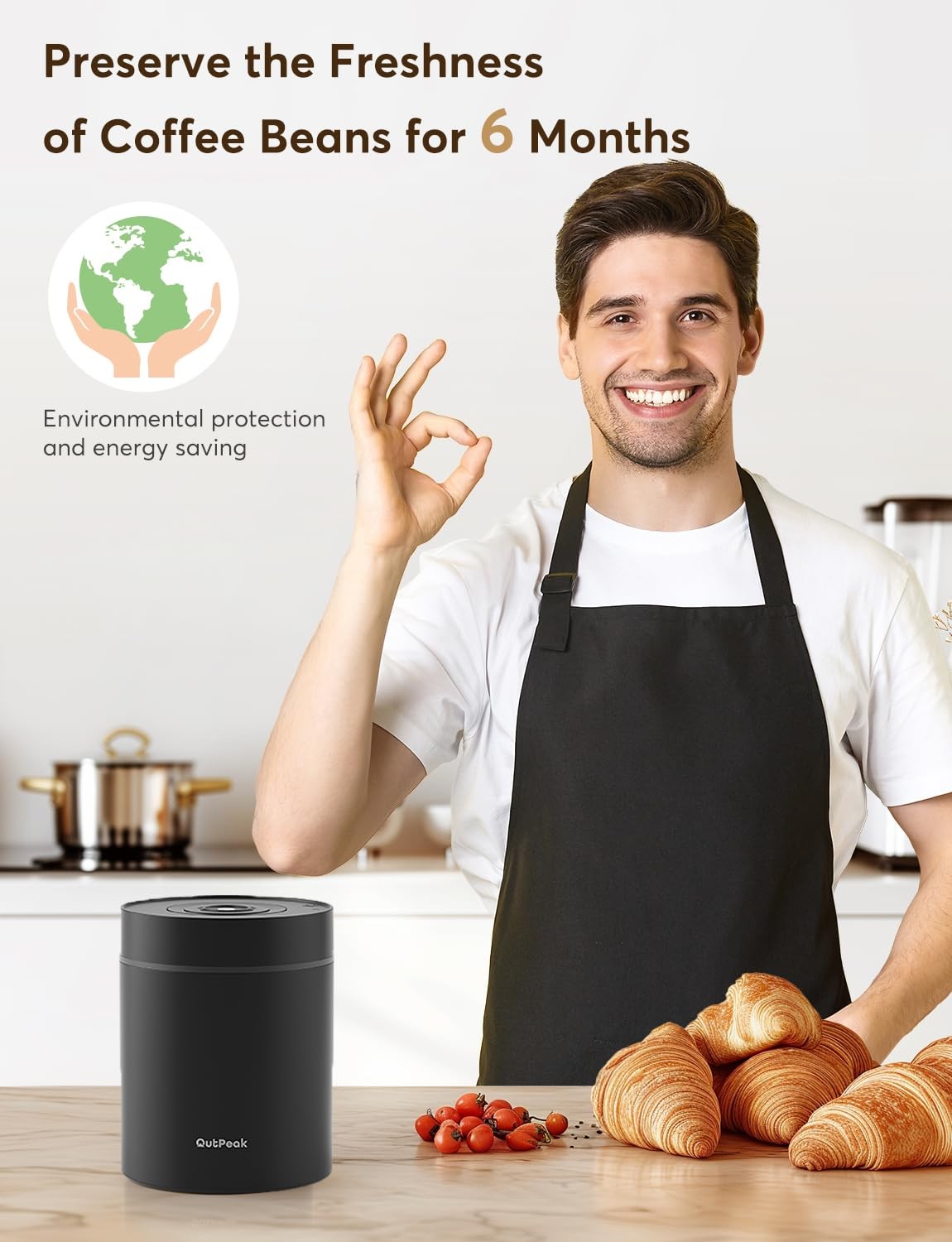 Outpeak 2025 Kilo Auto Vacuum Coffee Canister 1.8L For 21.2Oz Coffee Beans
