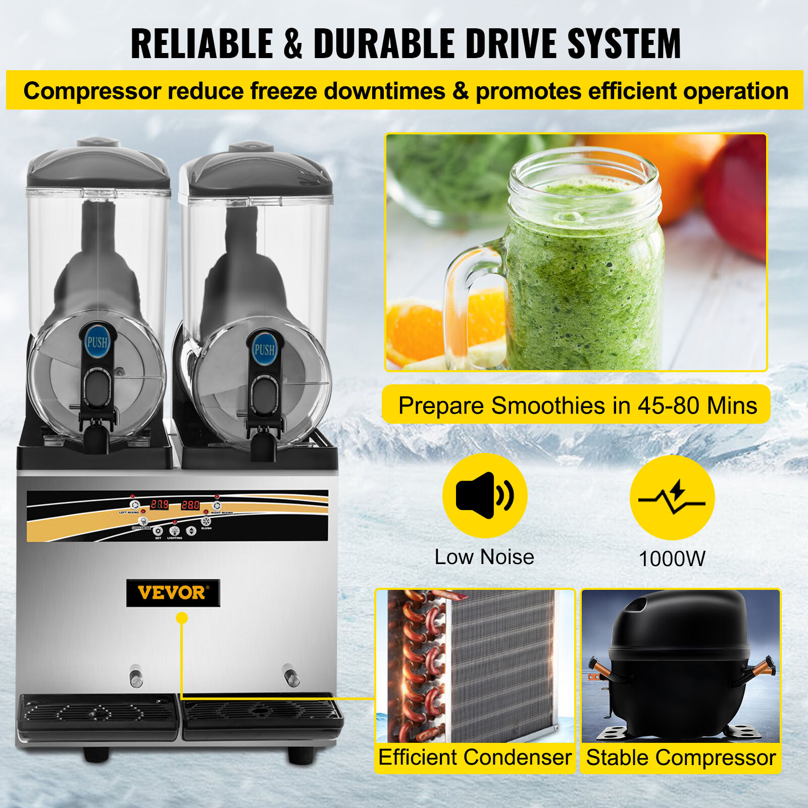 Commercial Slush Machine Professional Frozen Drink Maker Large Long Usage Cycle